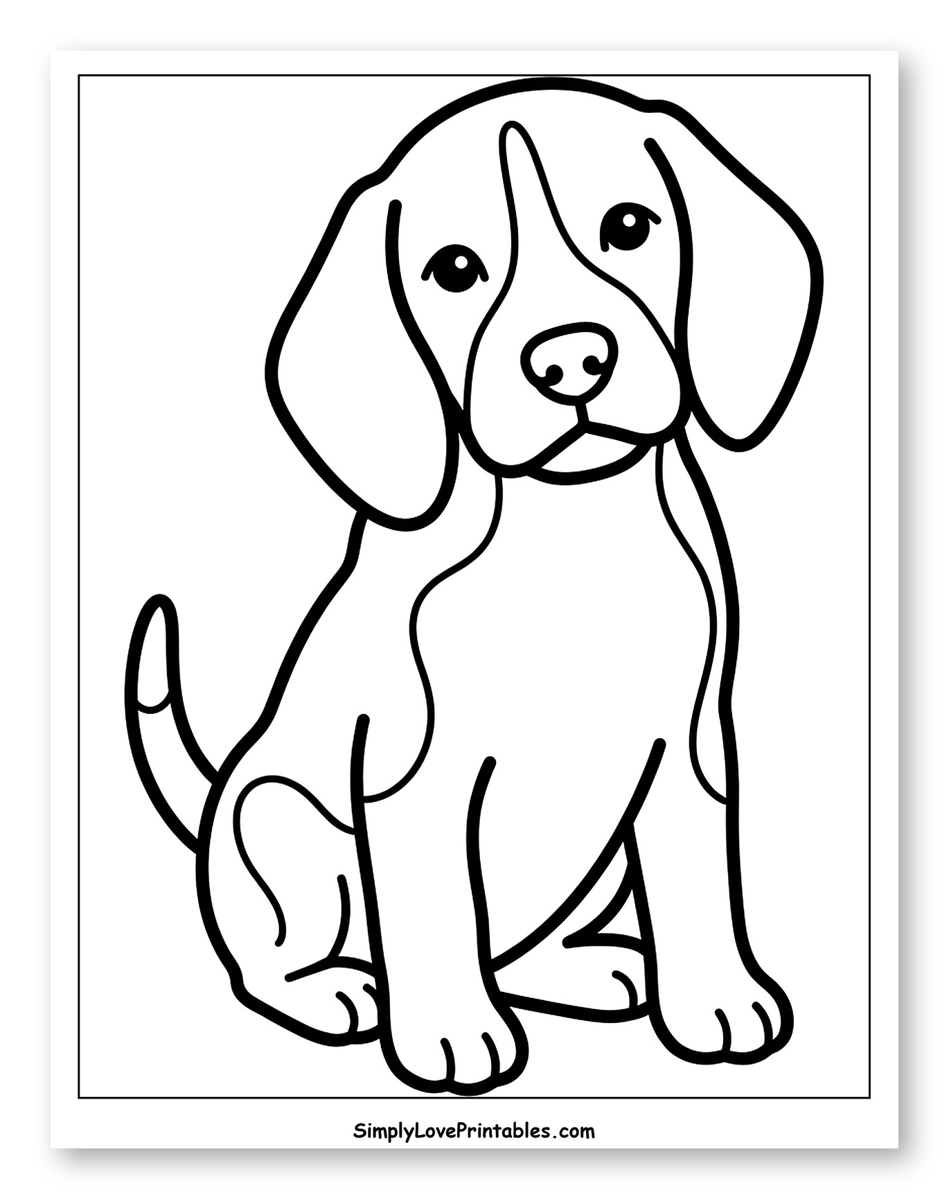 Cute Sitting Beagle Puppy Coloring Sheet for Toddlers