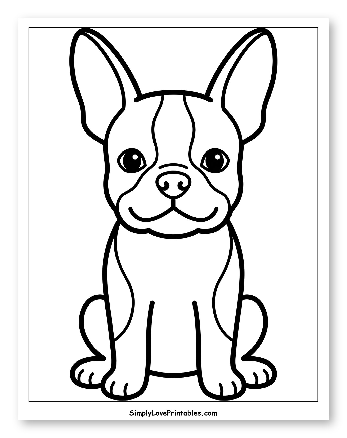 Cute Sitting French Bulldog Puppy Coloring Page for Toddlers