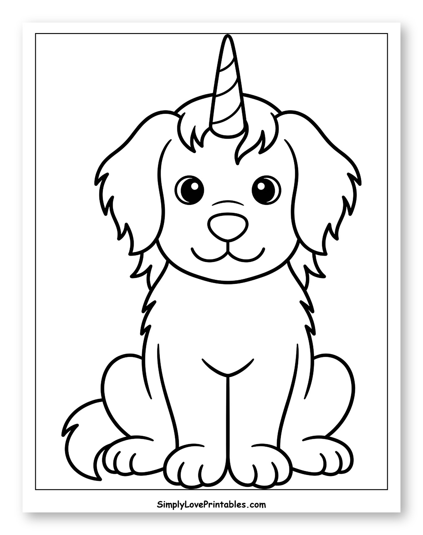Cute Sitting Unicorn Dog to Color for Toddlers