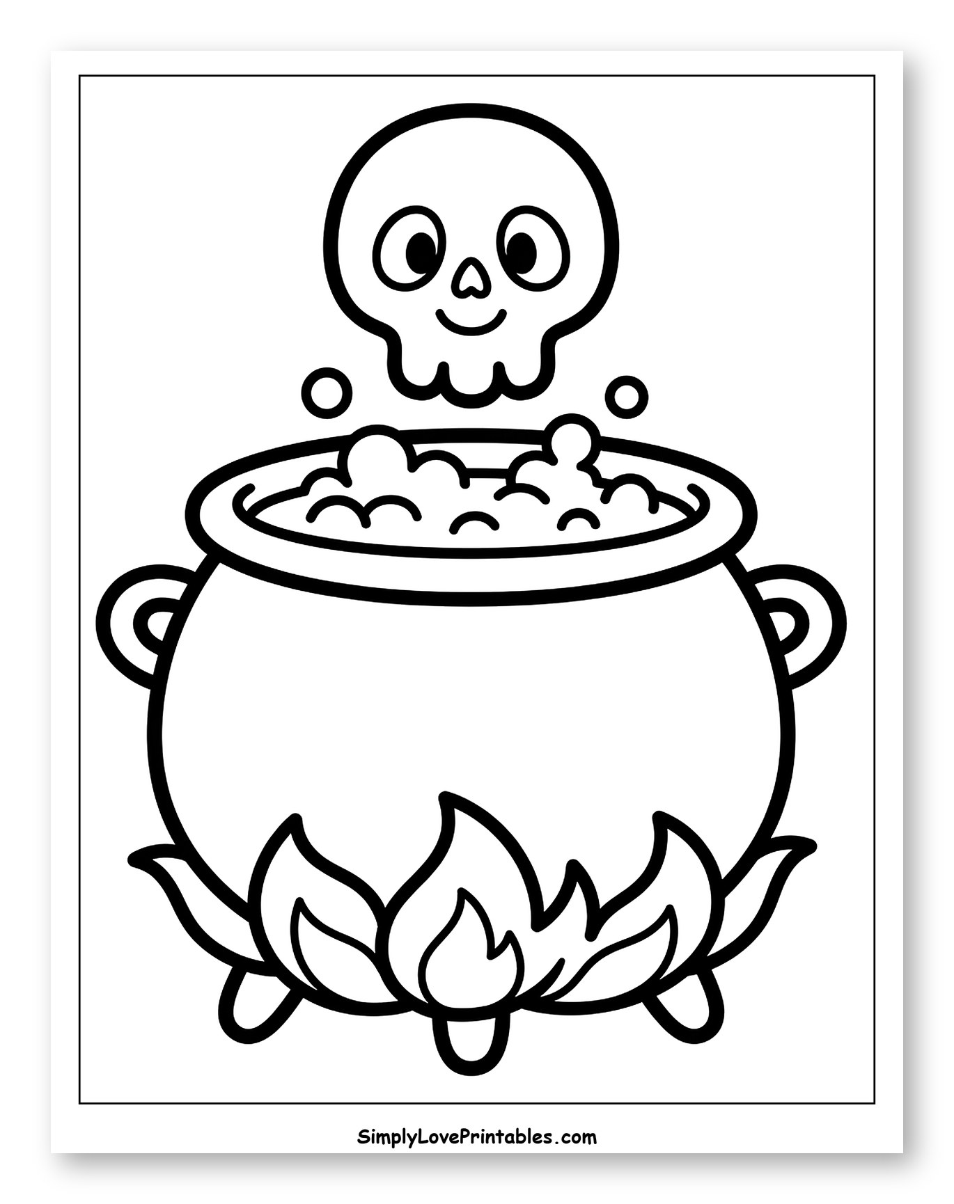 Cute Skull Floating Above Bubbling Cauldron