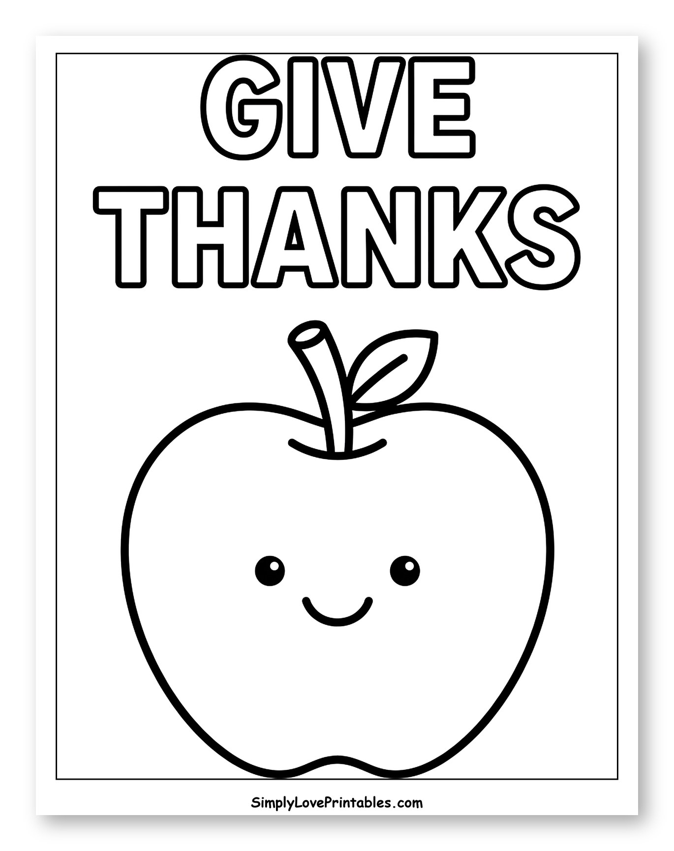 Cute Smiling Apple with Give Thanks Text