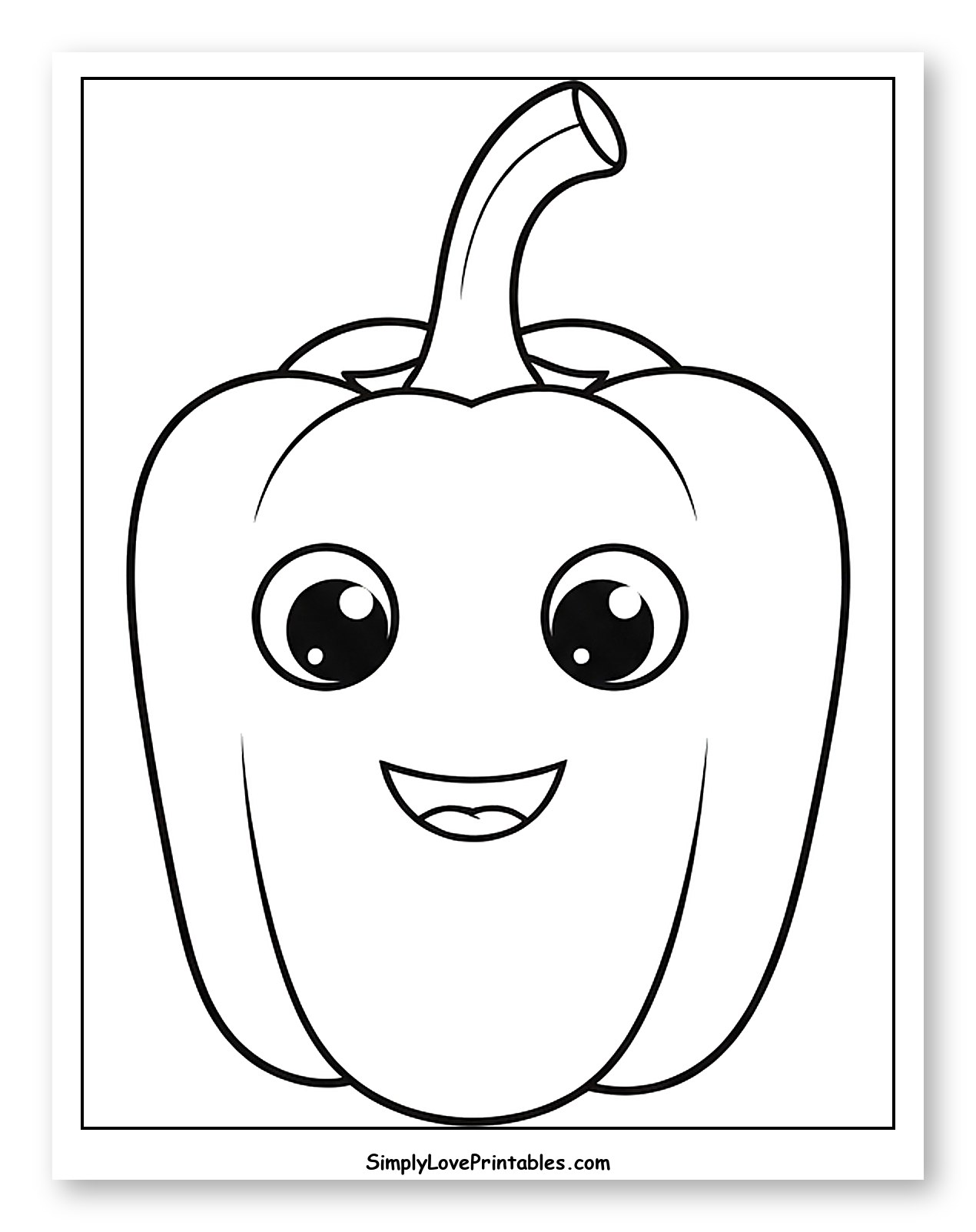 Cute Smiling Bell Pepper Character Coloring Sheet for Toddlers