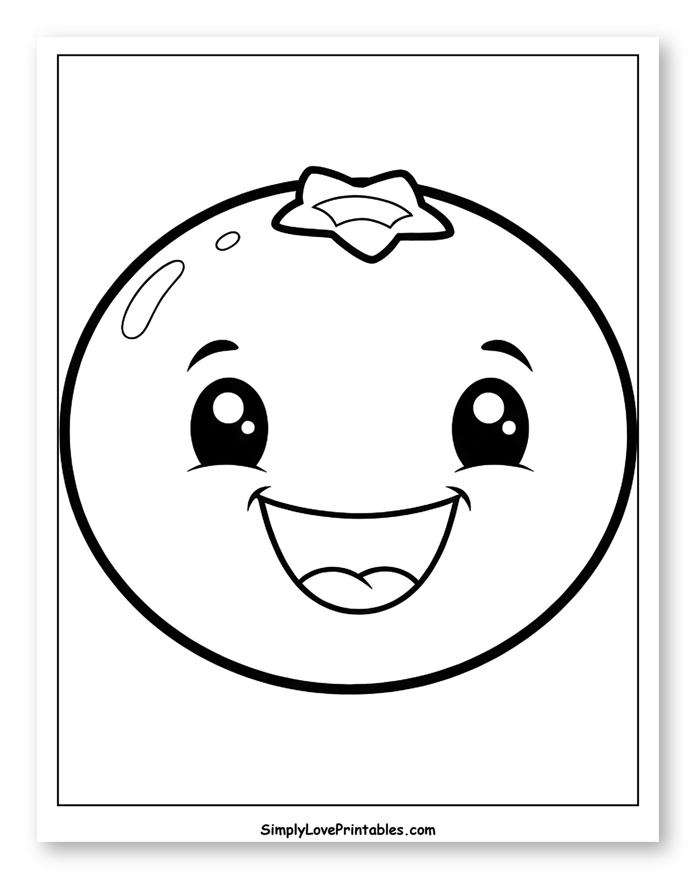 Cute Smiling Blueberry Fruit Coloring Page for Toddlers