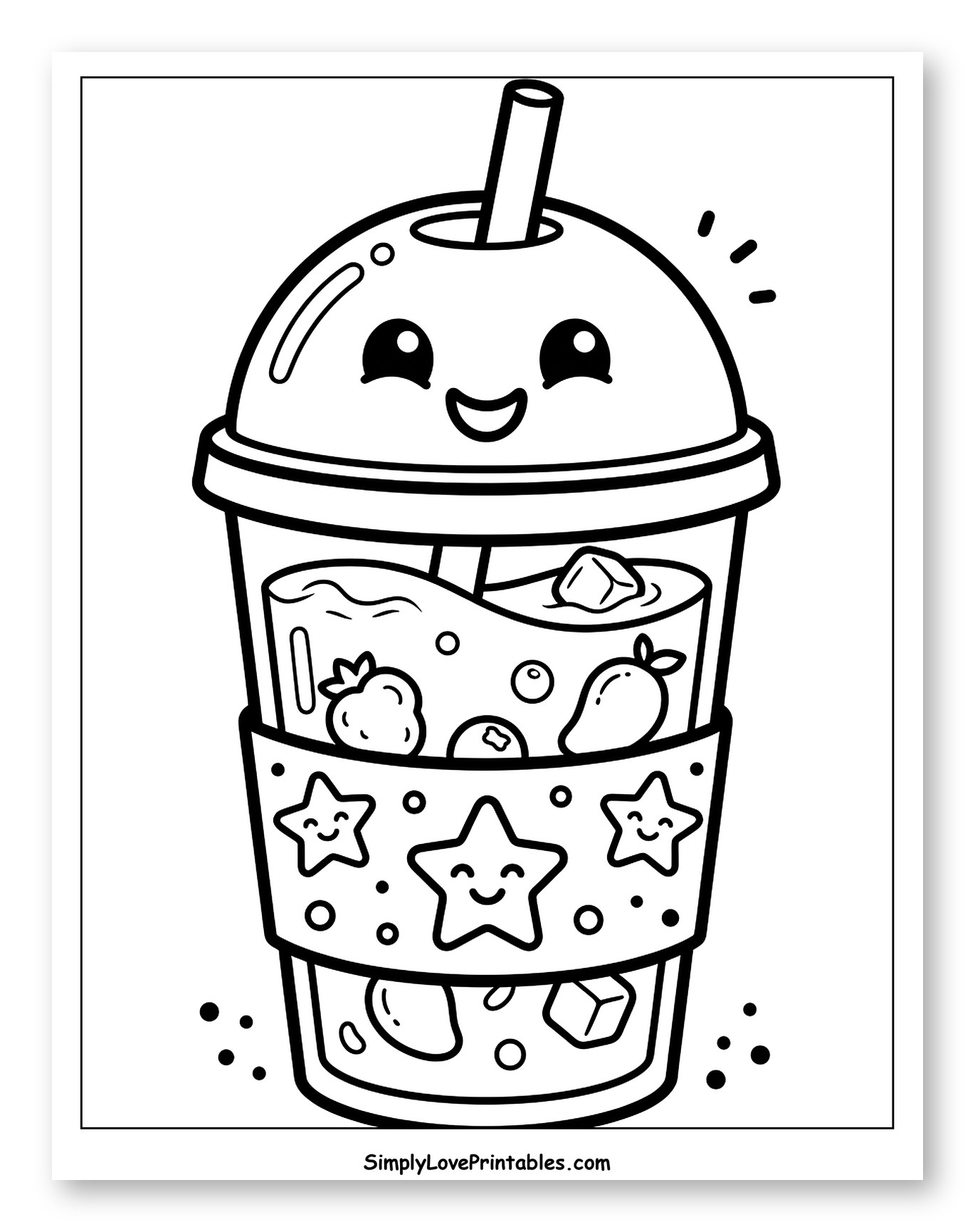 Cute Smiling Boba Tea with Fruit and Stars