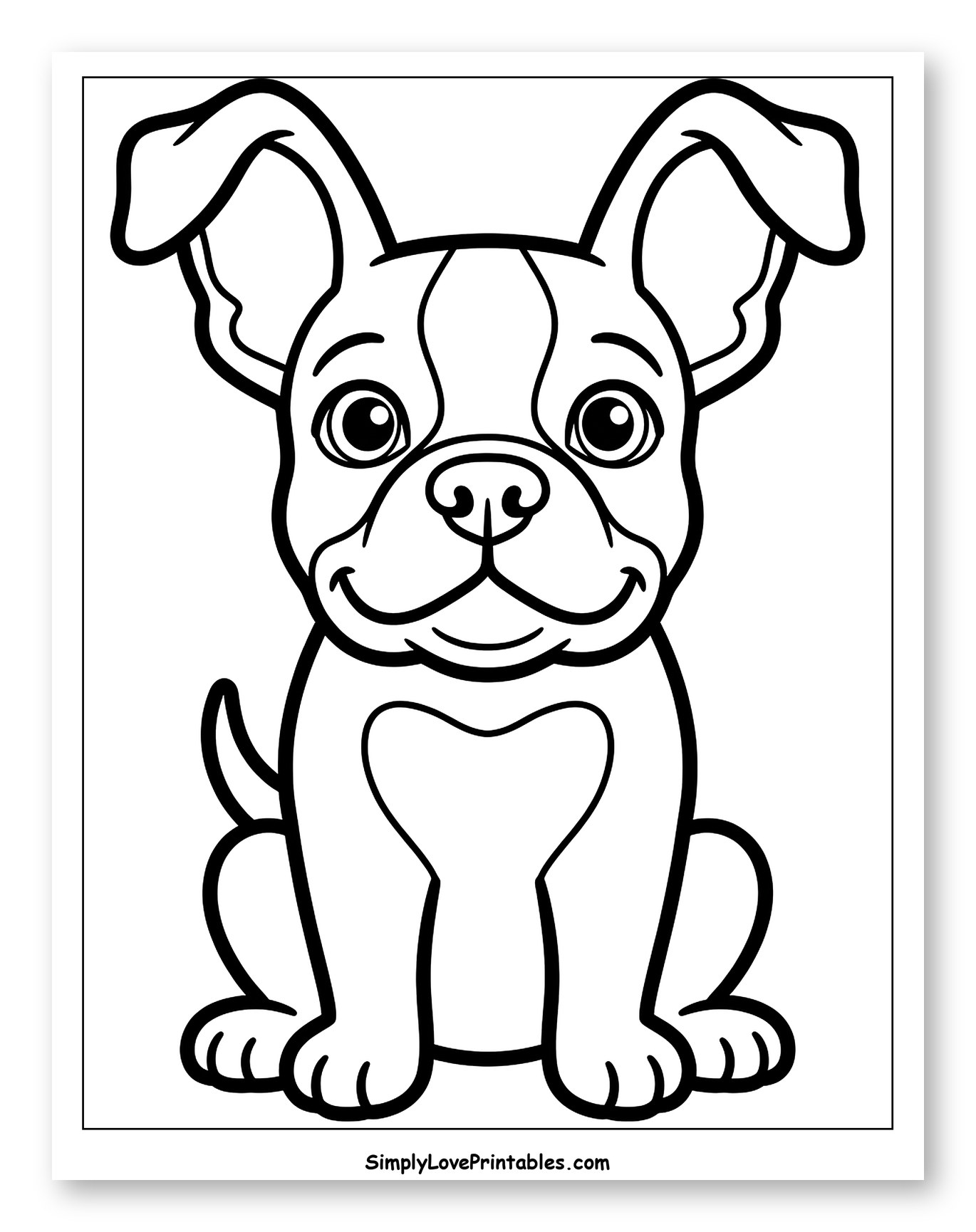 Cute Smiling Boston Terrier Puppy Coloring Sheet for Toddlers