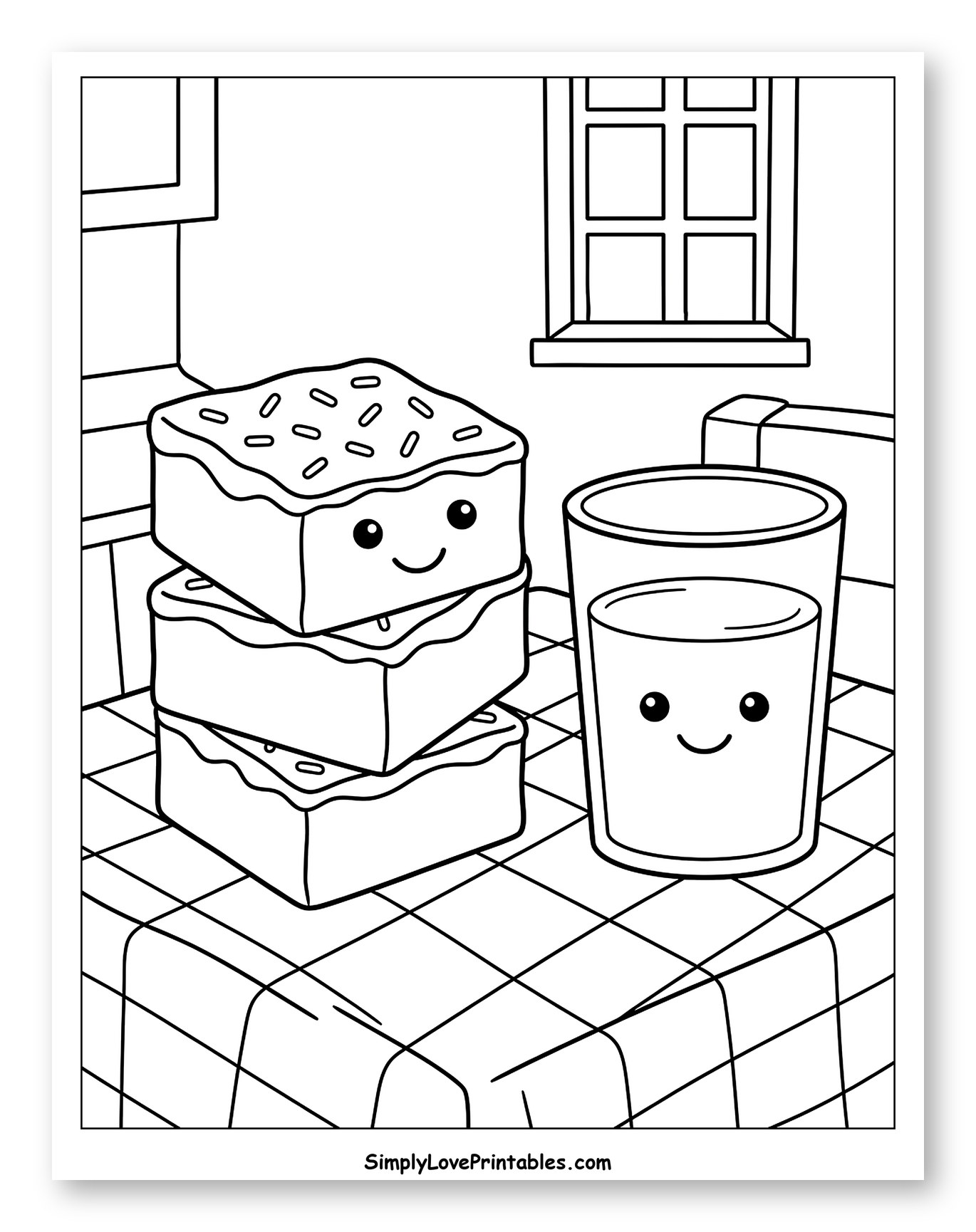 Cute Smiling Brownies and Milk on Table