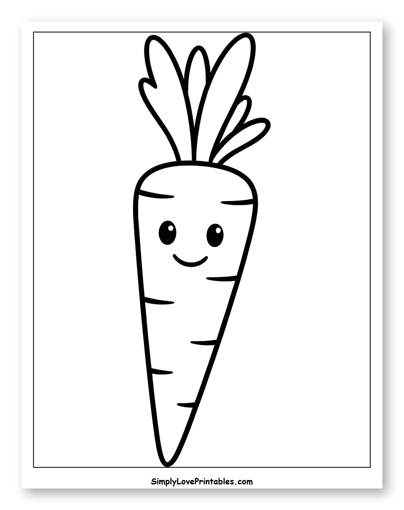 Cute Smiling Carrot with Greens Coloring Page for Toddlers