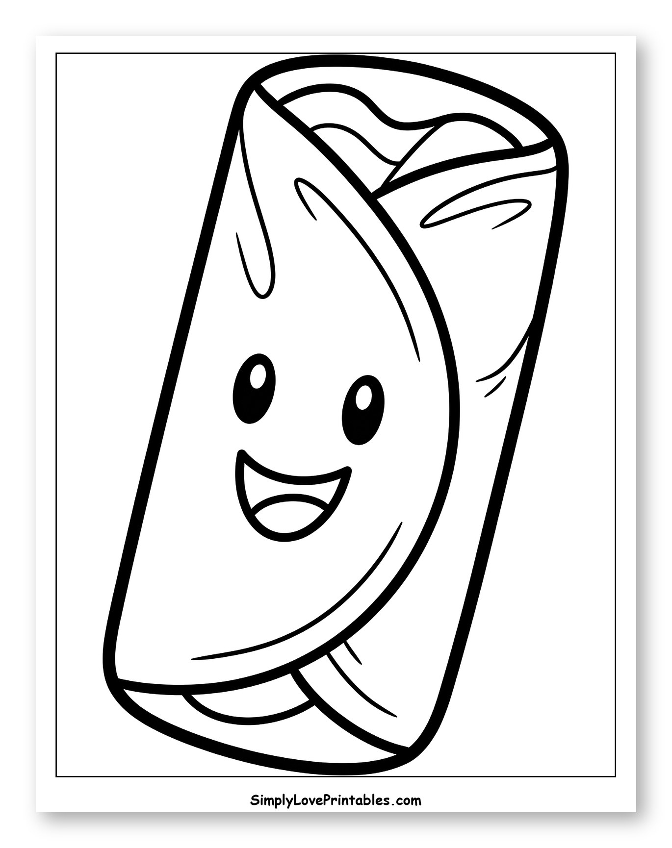 Cute Smiling Cartoon Burrito to Color for Toddlers