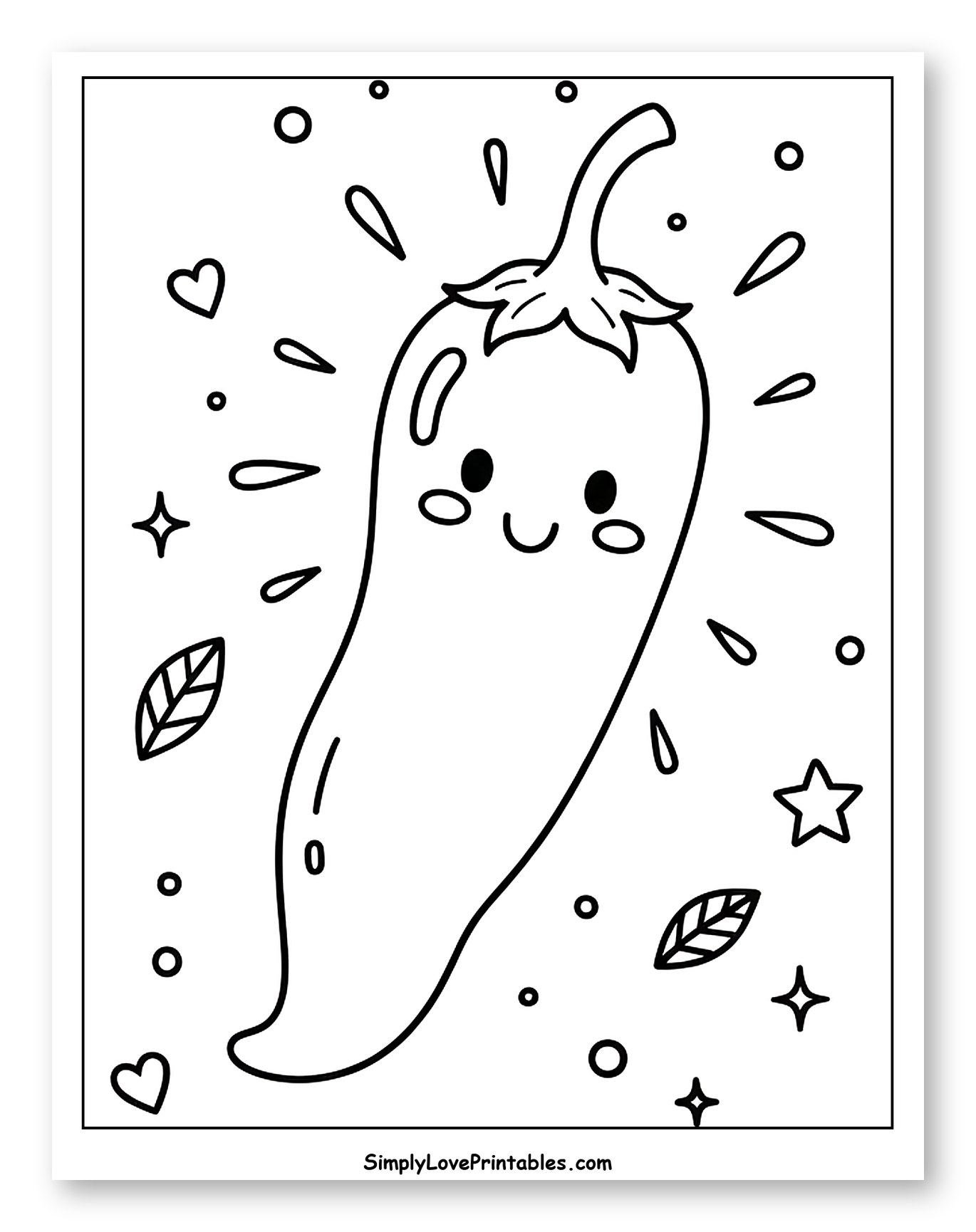 Cute Smiling Chili Pepper with Decorations to Color for Adults