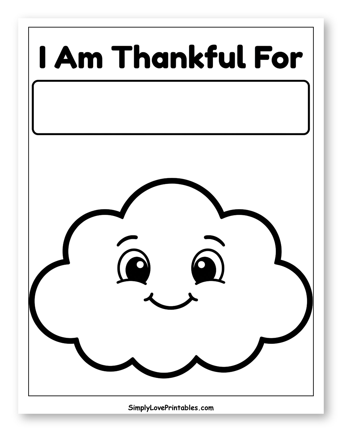 Cute Smiling Cloud Gratitude Activity Coloring Sheet for Toddlers