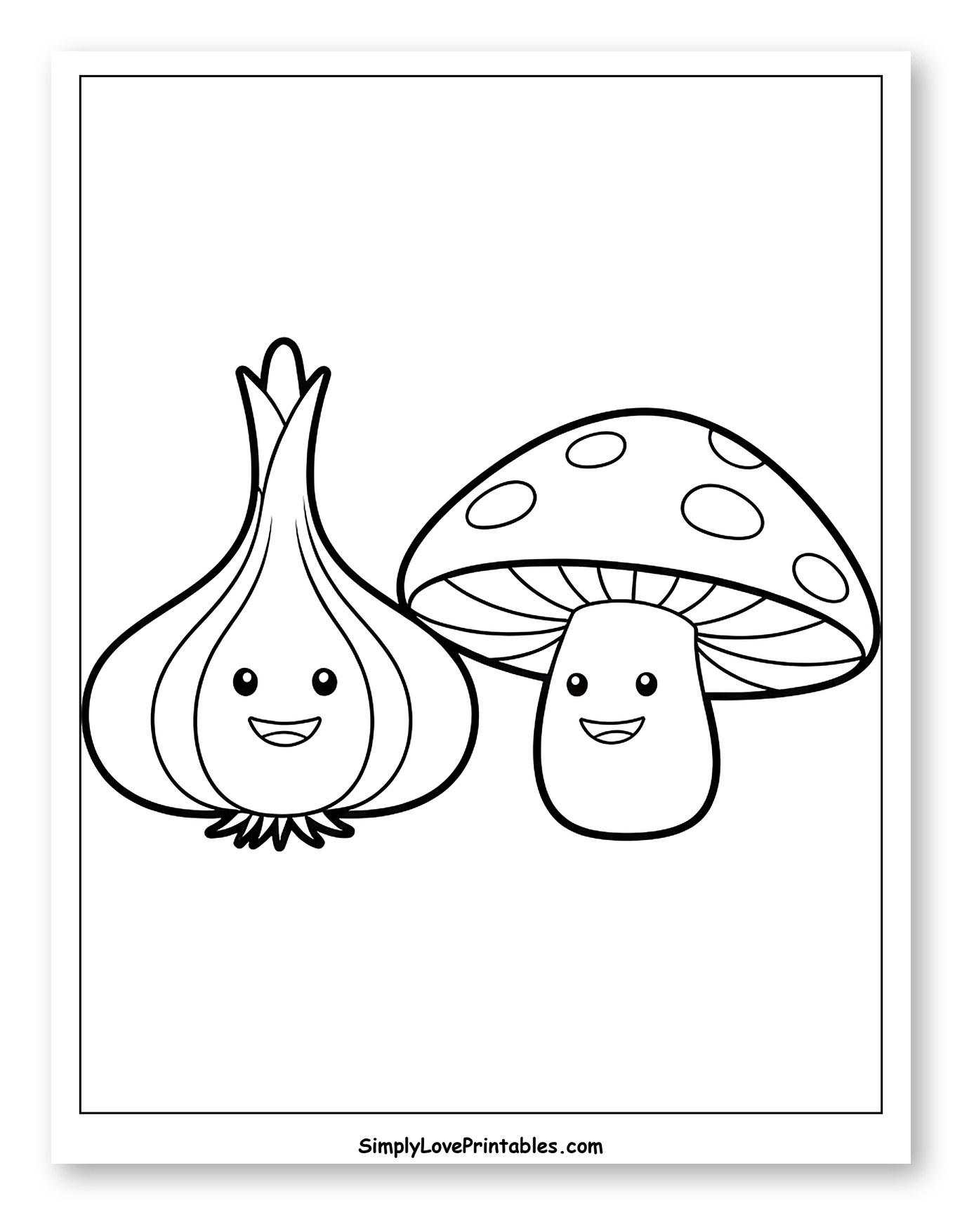 Cute Smiling Garlic and Mushroom