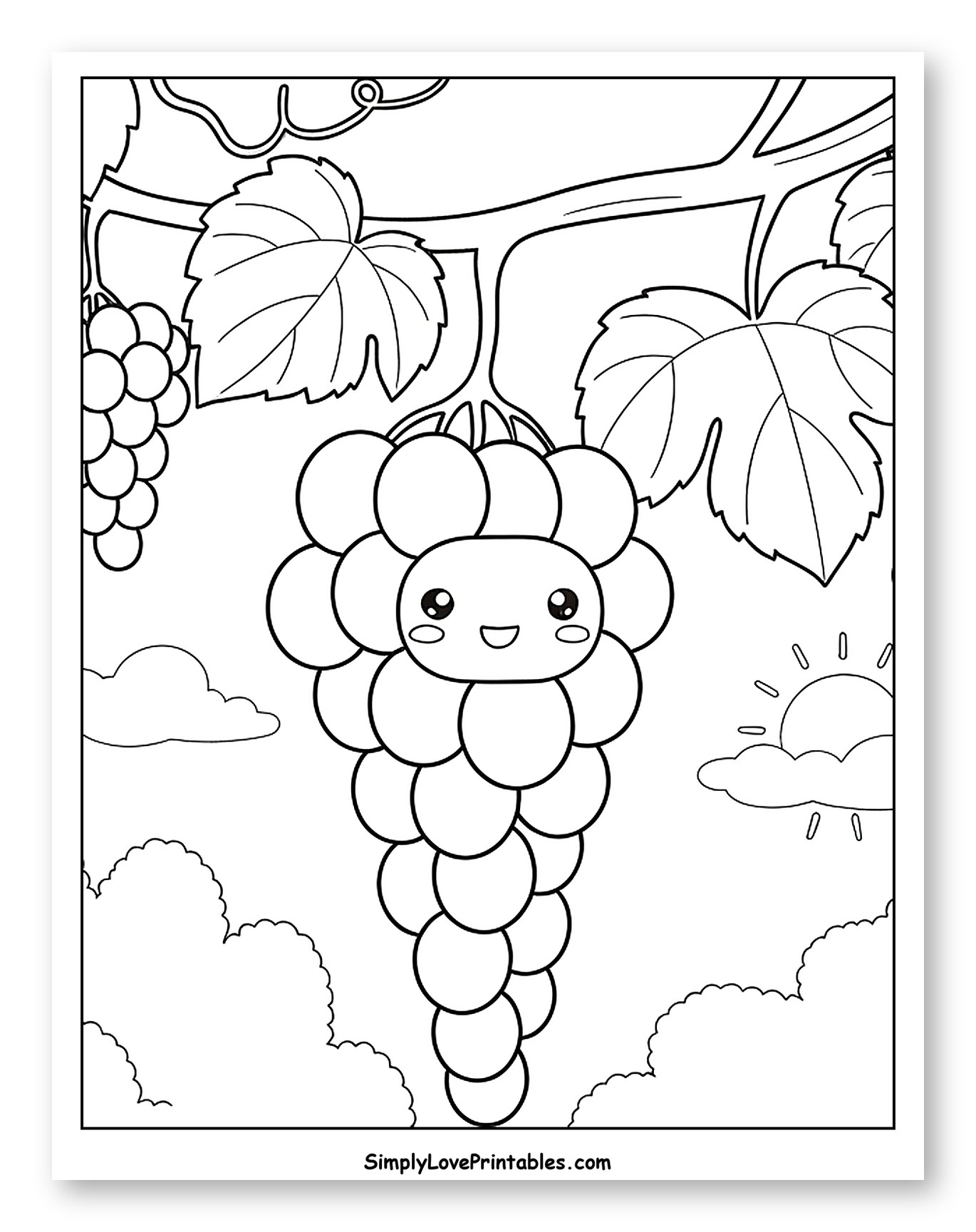 Cute Smiling Grape Bunch with Sunny Sky