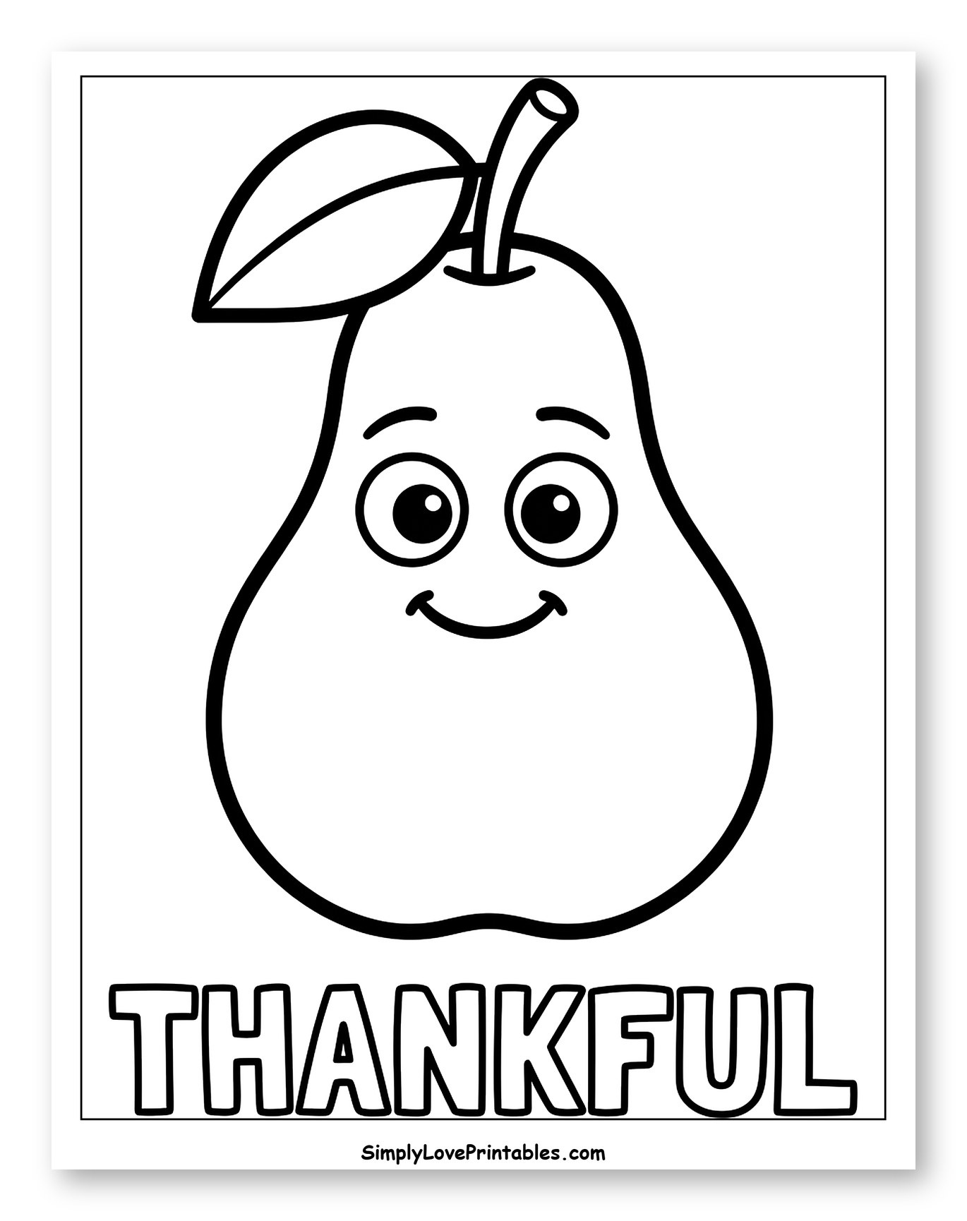Cute Smiling Pear and Thankful Text