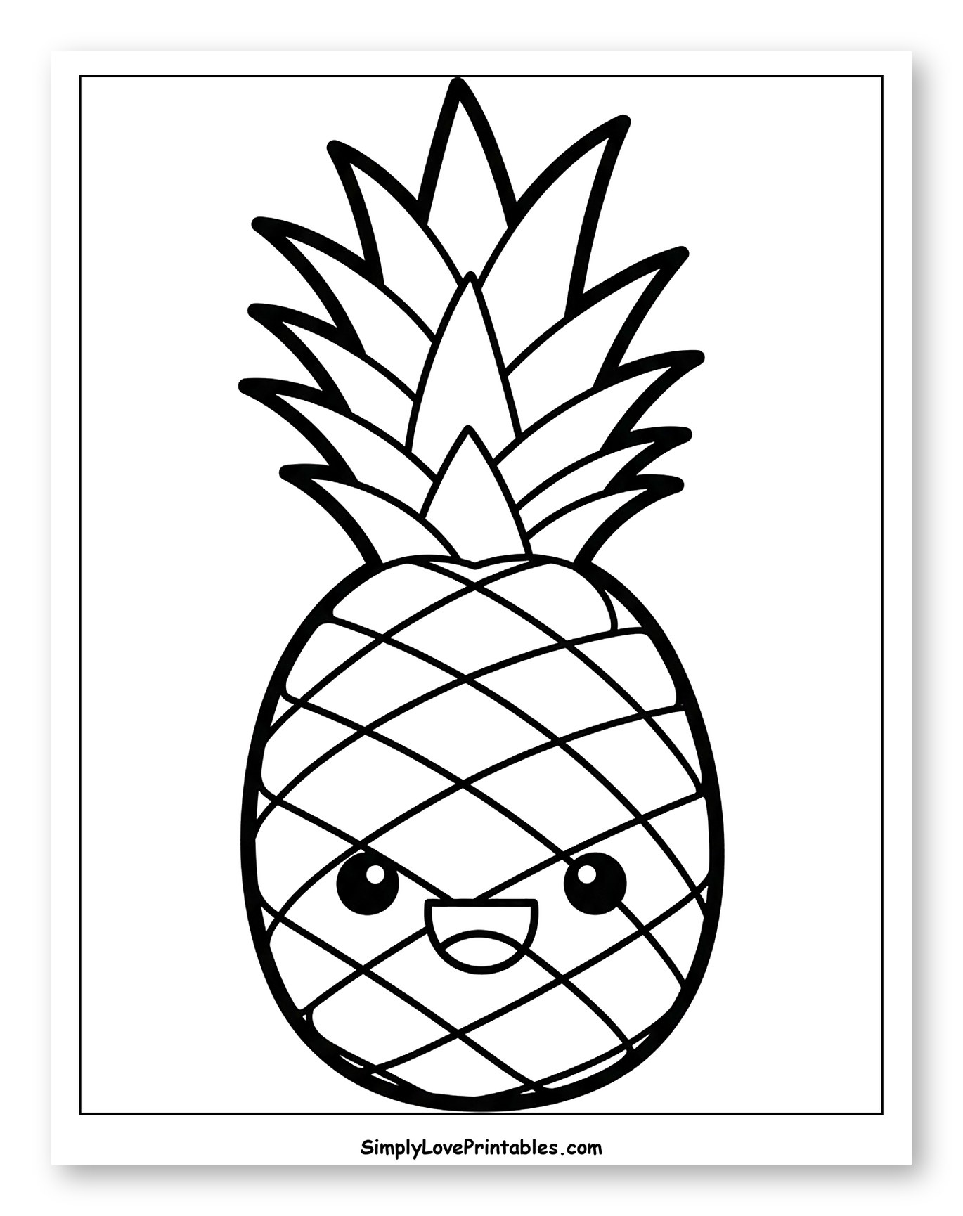Cute Smiling Pineapple Drawing Coloring Page for Toddlers