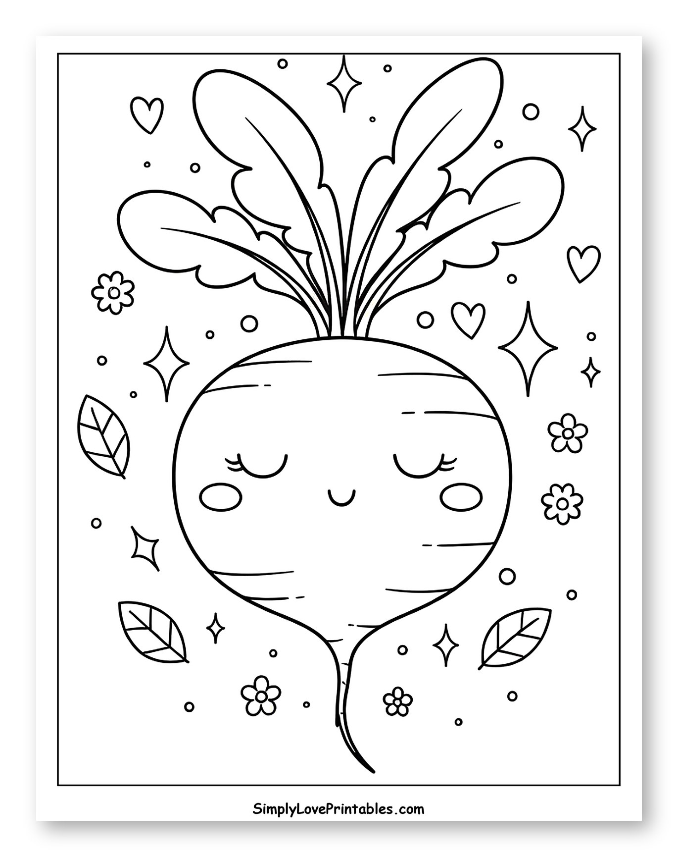 Cute Smiling Radish with Hearts and Stars