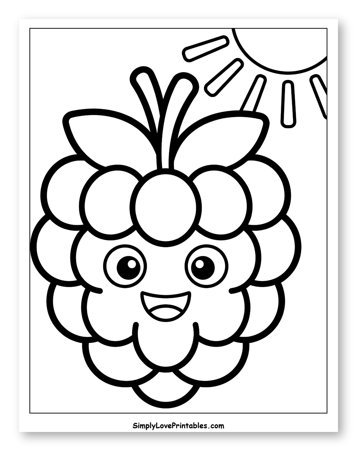 Cute Smiling Raspberry with Sun Coloring Sheet for Toddlers