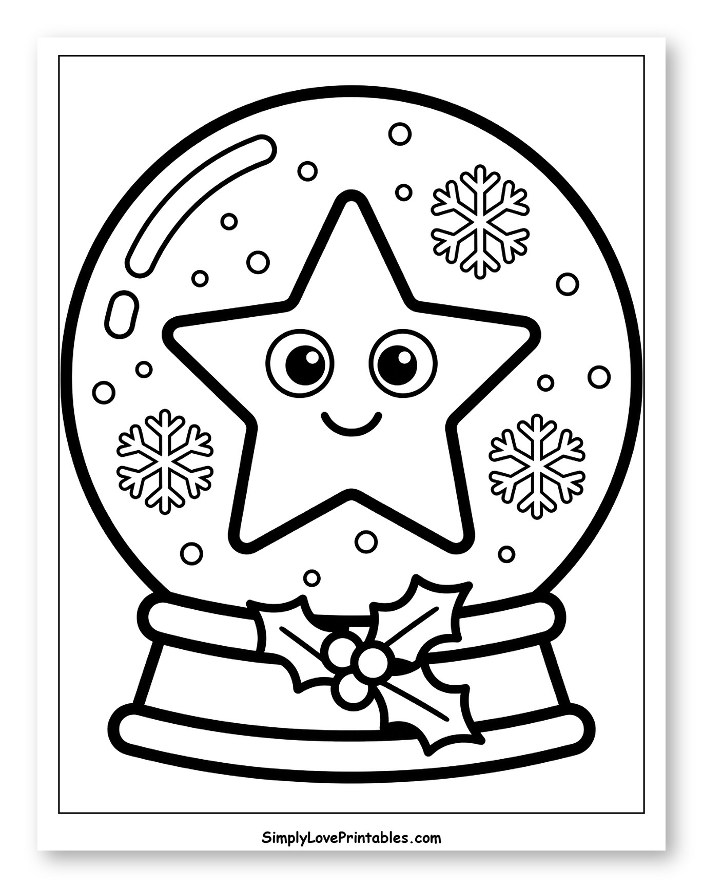 Cute Smiling Star in a Festive Snow Globe to Color for Toddlers