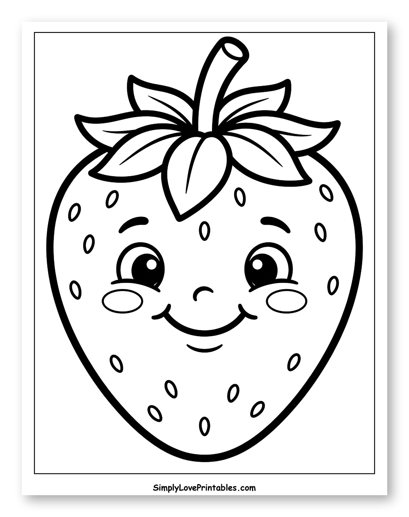Cute Smiling Strawberry Character Coloring Sheet for Toddlers
