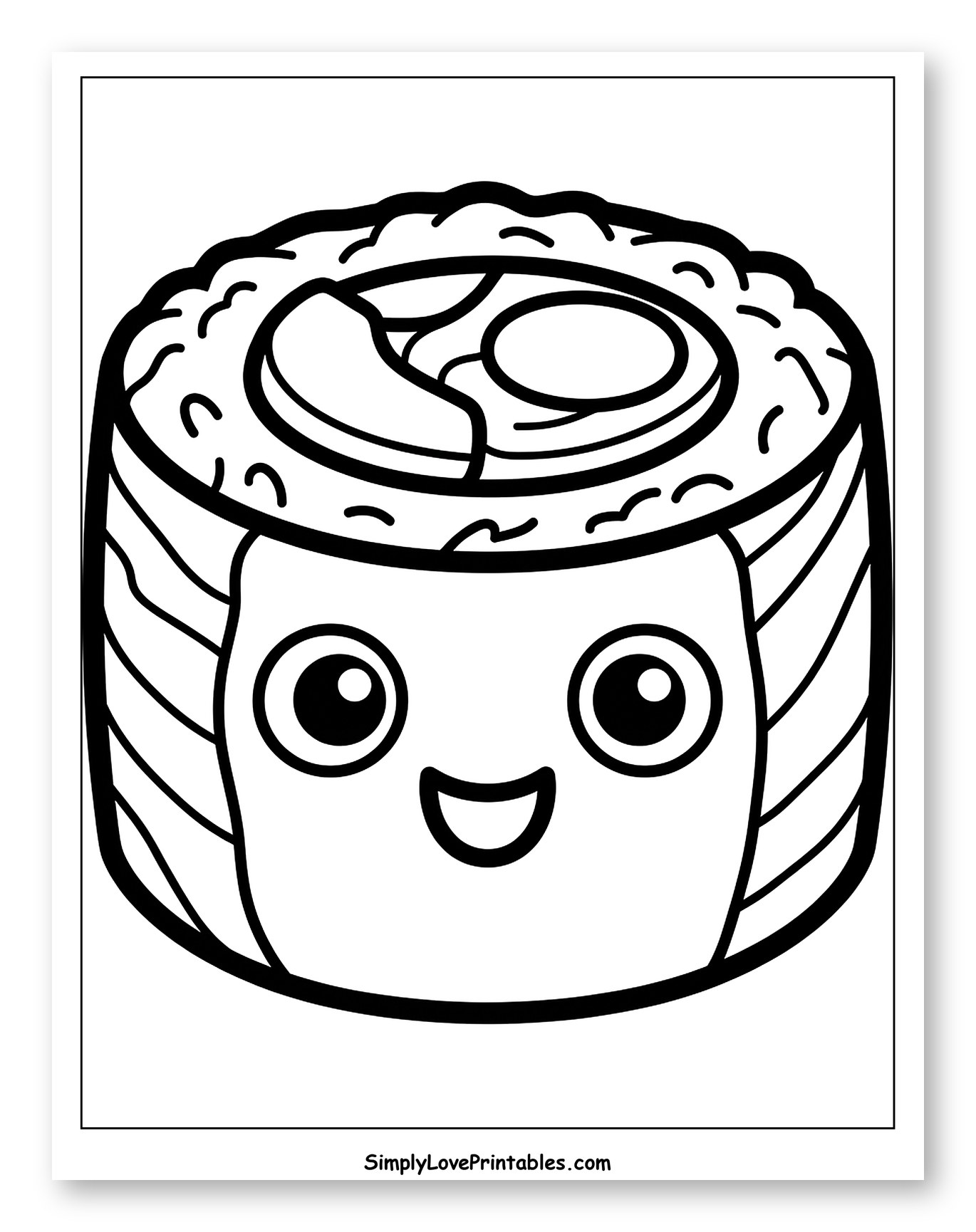 Cute Smiling Sushi Roll to Color for Toddlers