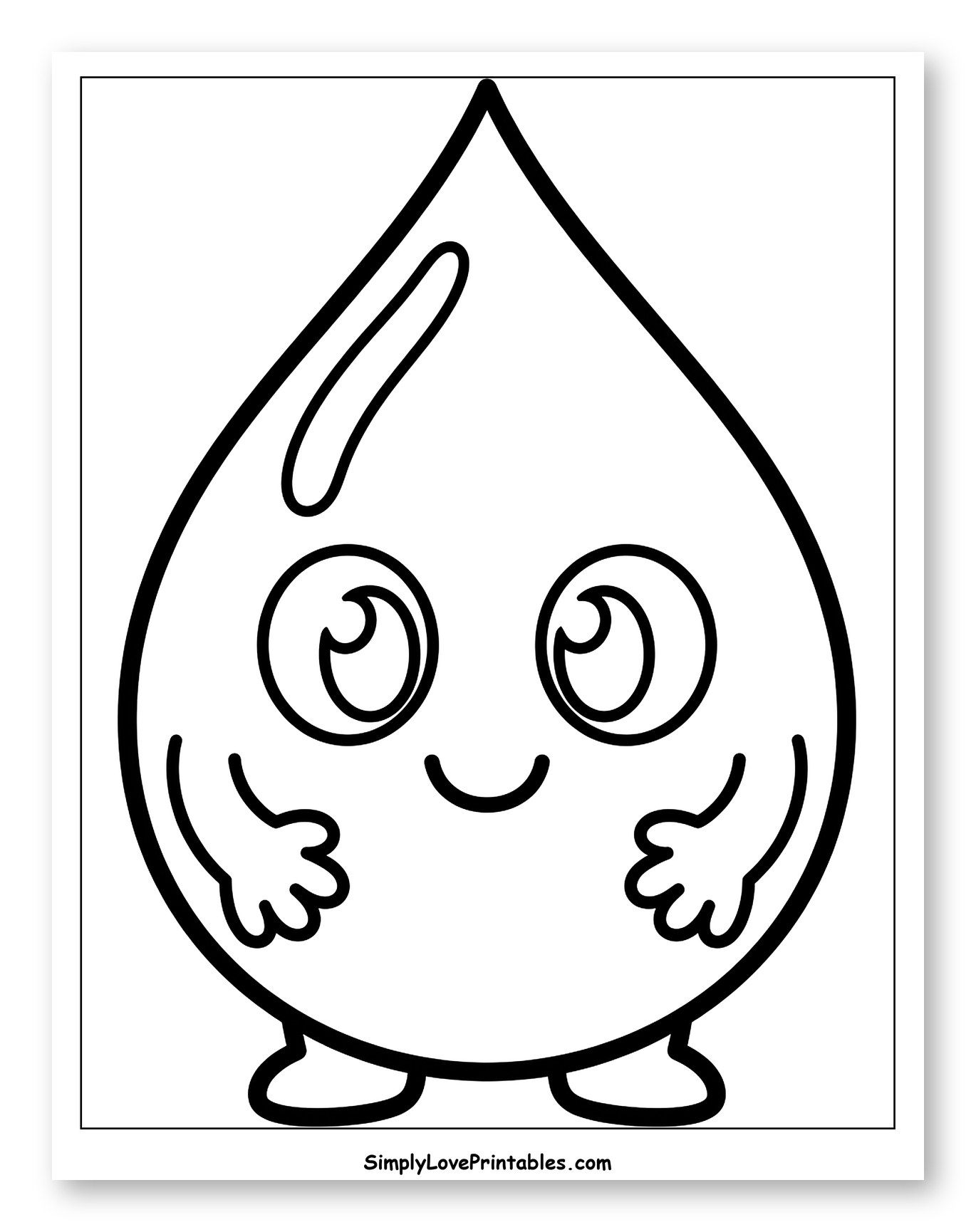 Cute Smiling Water Droplet Character Coloring Sheet for Toddlers