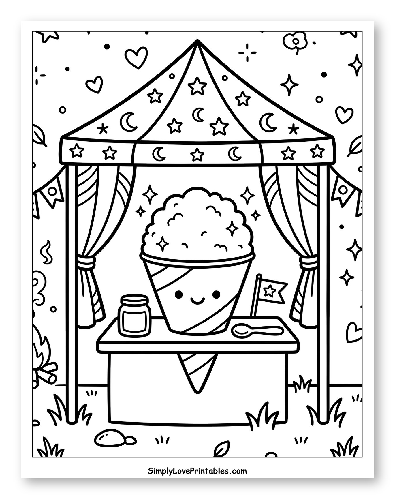 Cute Snow Cone Stand Under a Starry Tent to Color for Adults