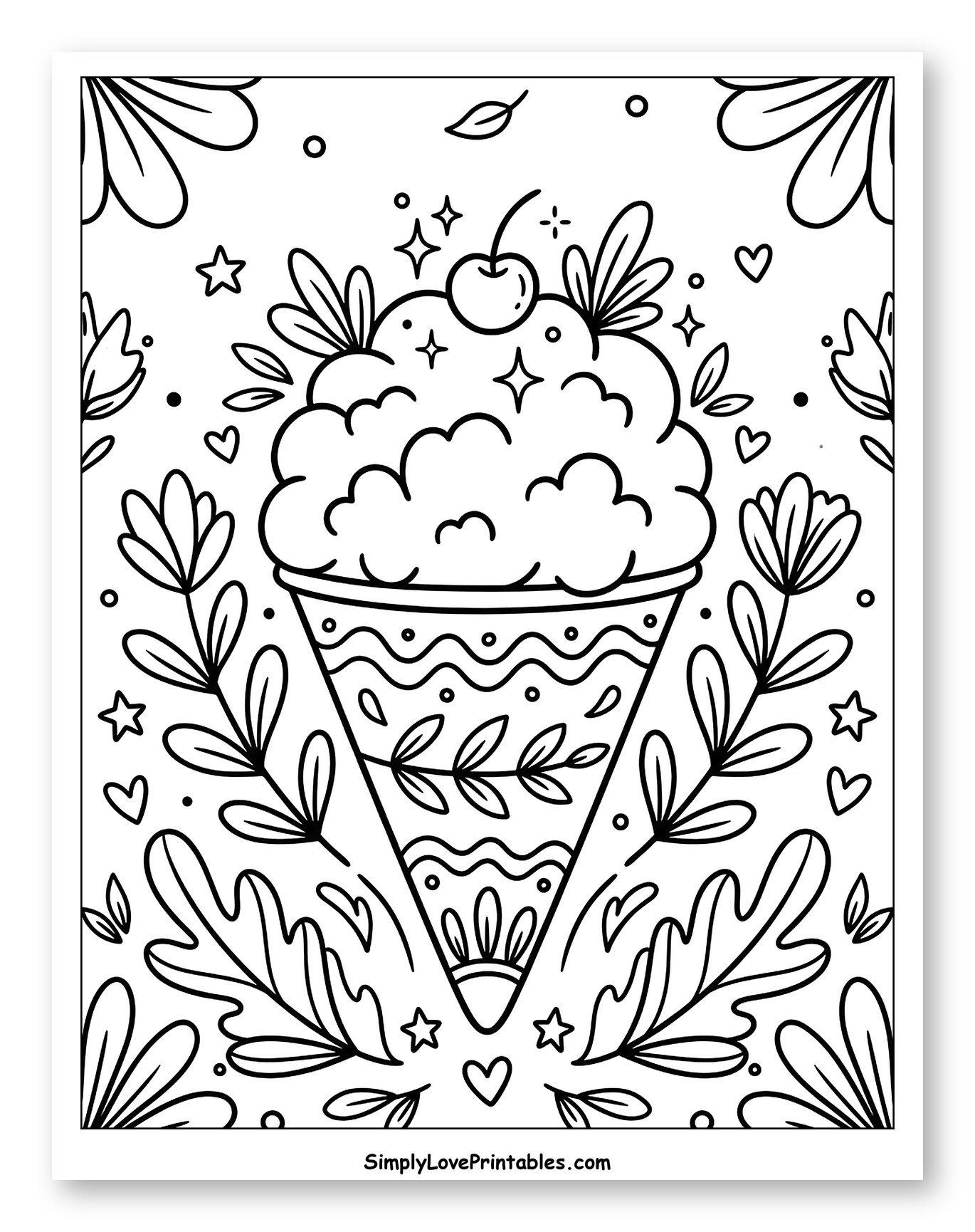 Cute Snow Cone with Cherry and Flowers