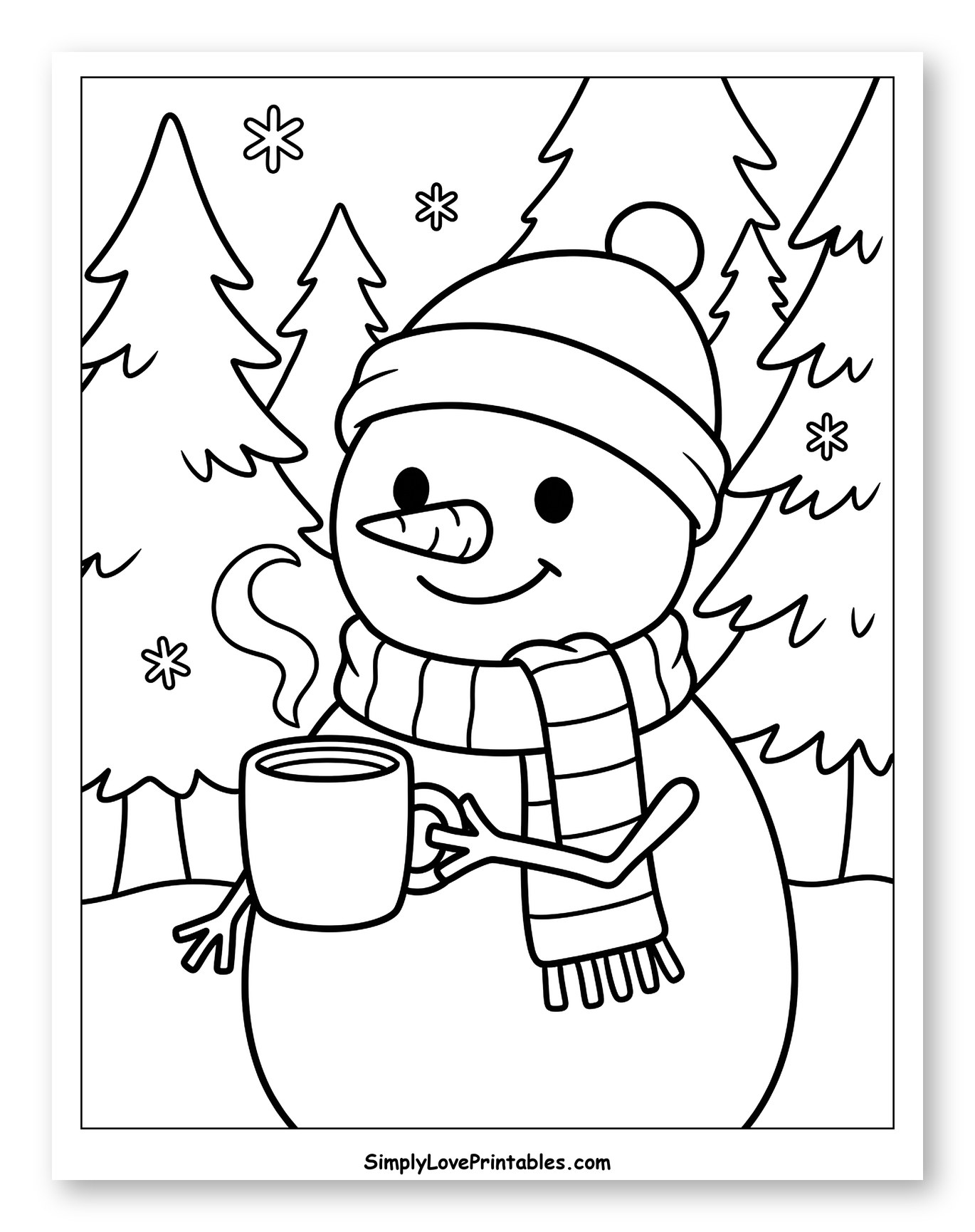 Cute Snowman Holding a Hot Mug