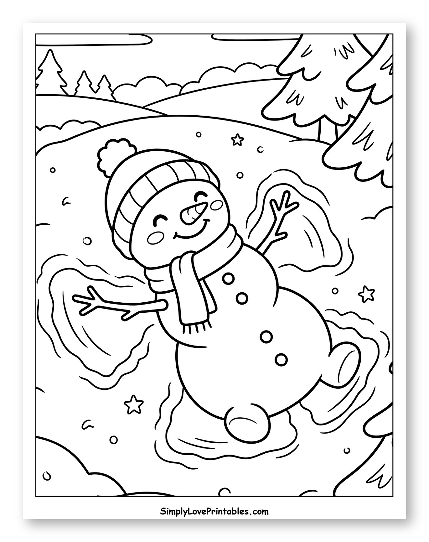Cute Snowman Making a Snow Angel