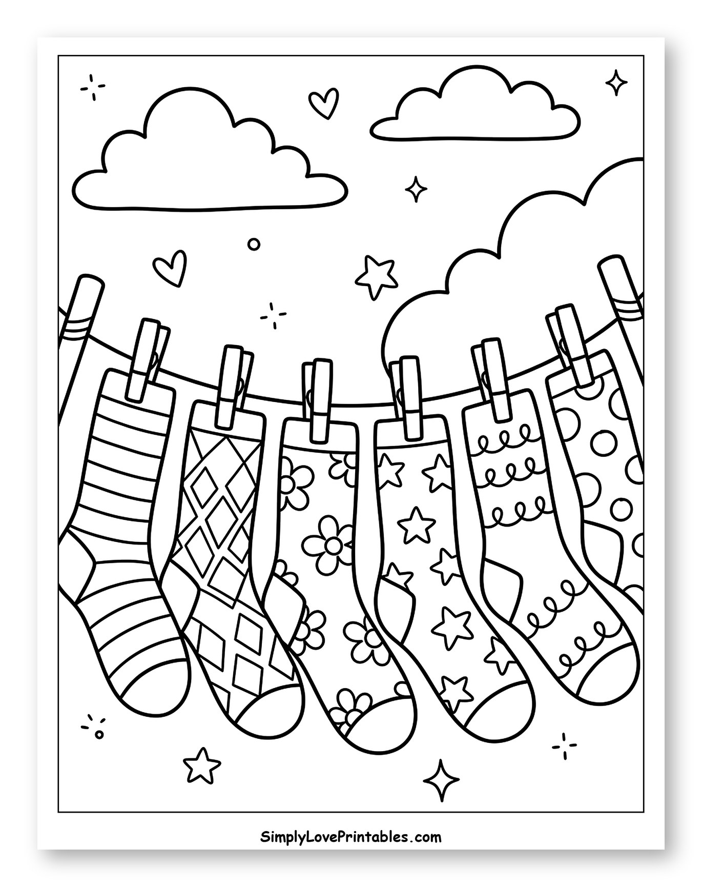 Cute Socks on a Clothesline Under Clouds
