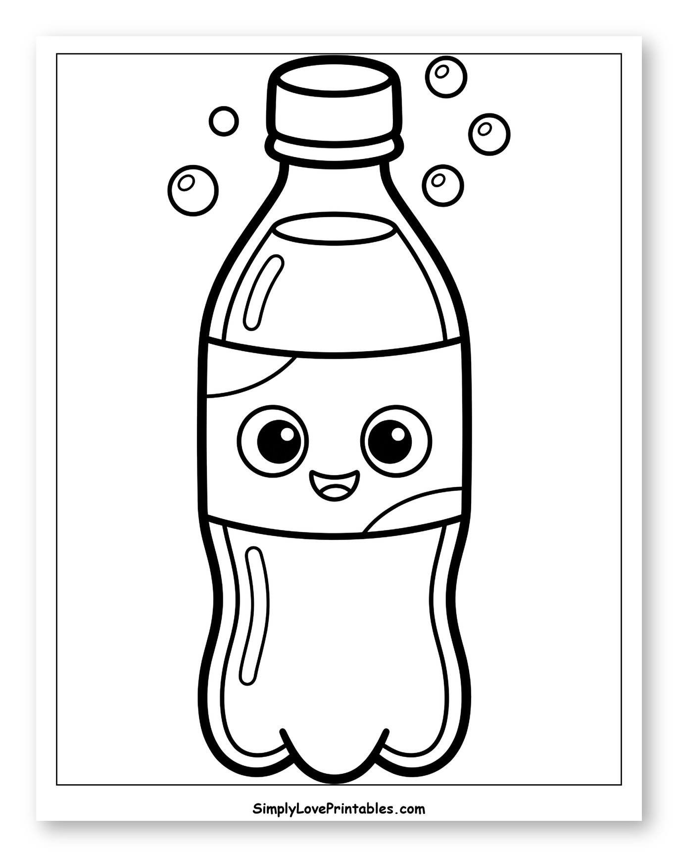 Cute Soda Bottle Character with Sparkling Bubbles Coloring Sheet for Toddlers