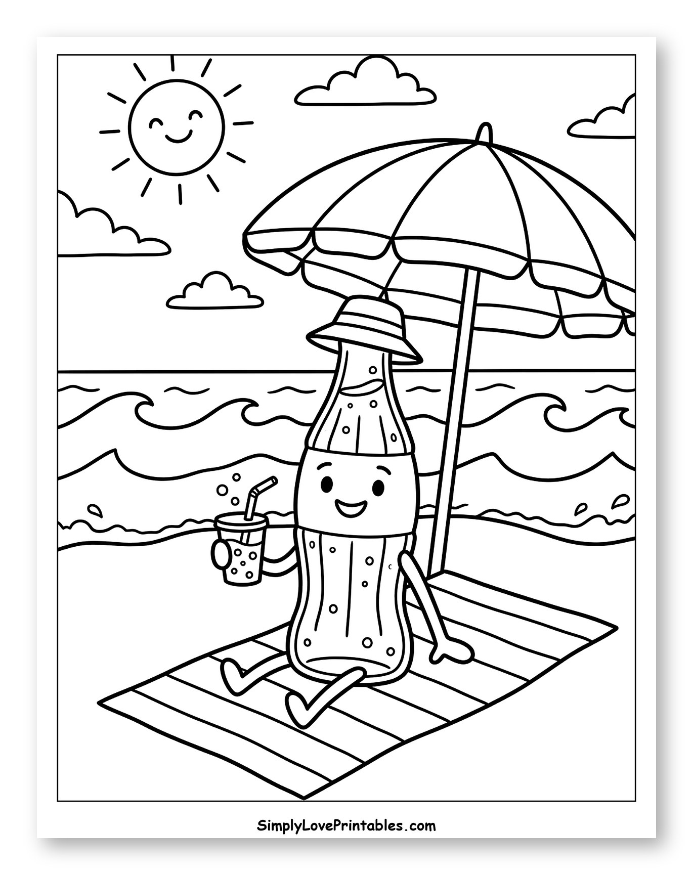 Cute Soda Bottle Relaxing on the Beach