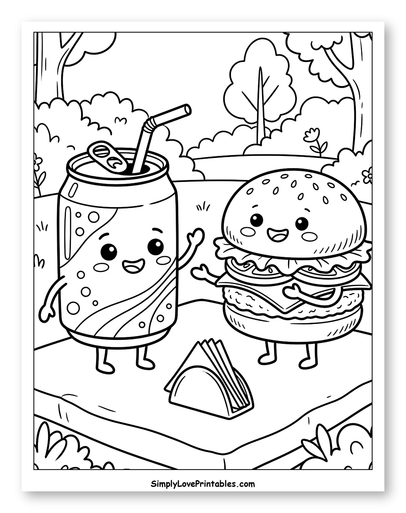 Cute Soda Can and Hamburger Picnic