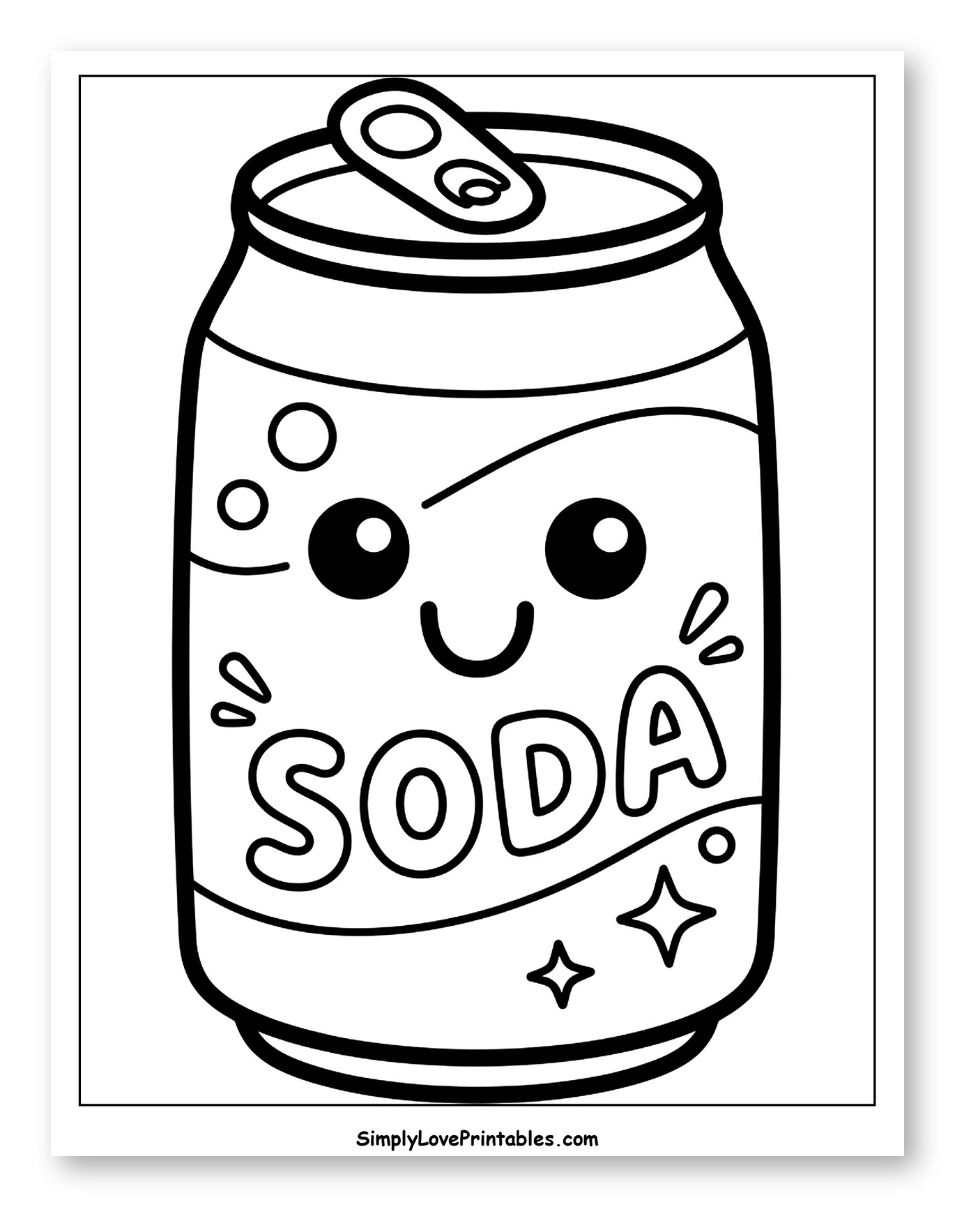 Cute Soda Can with Happy Face Coloring Page for Toddlers