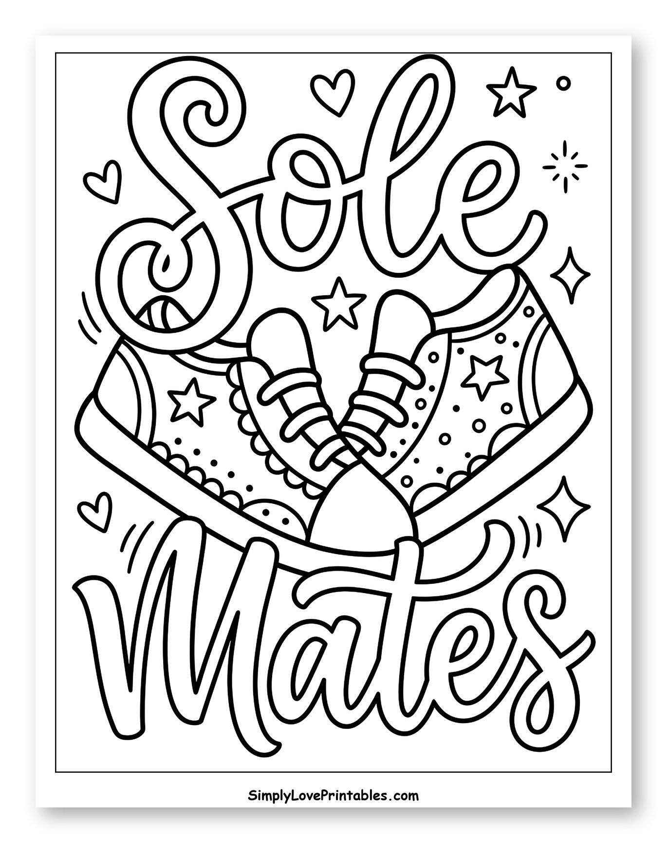 Cute Sole Mates Typography with Sneakers Coloring Page for Adults