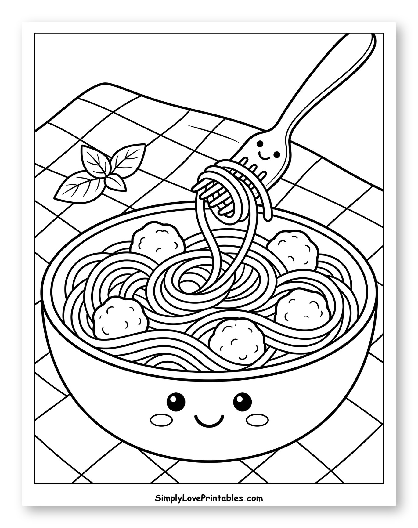 Cute Spaghetti and Meatballs with Happy Fork