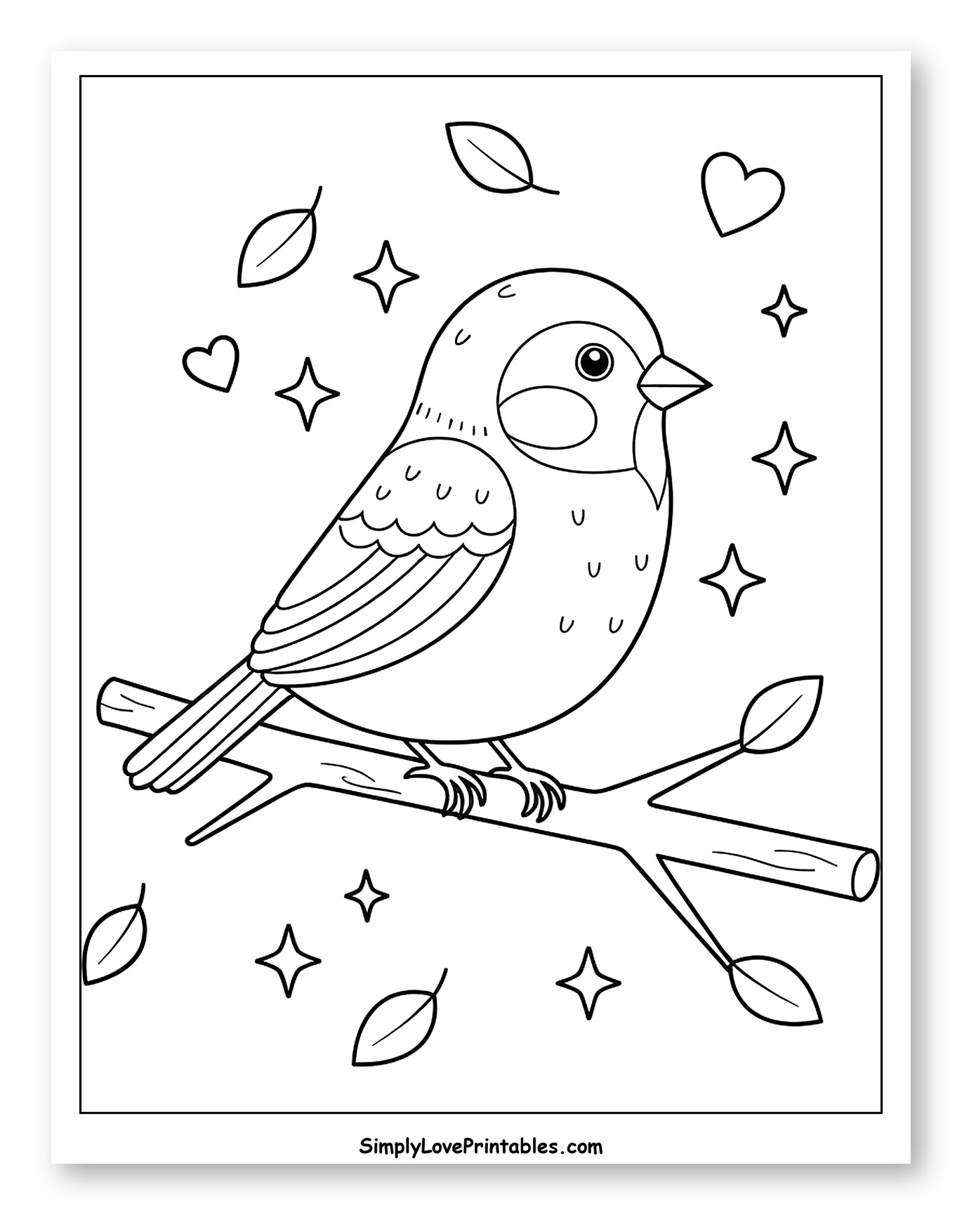Cute Sparrow Perched on a Branch Coloring Page for Adults