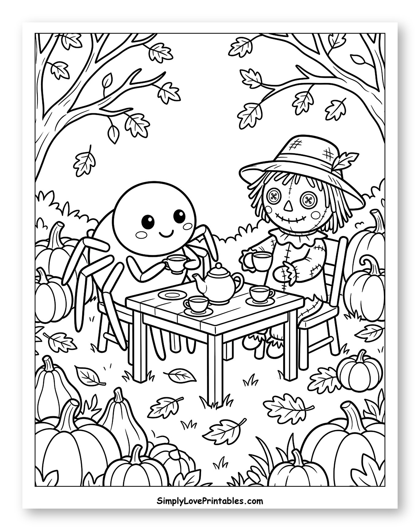 Cute Spider and Scarecrow Tea Party