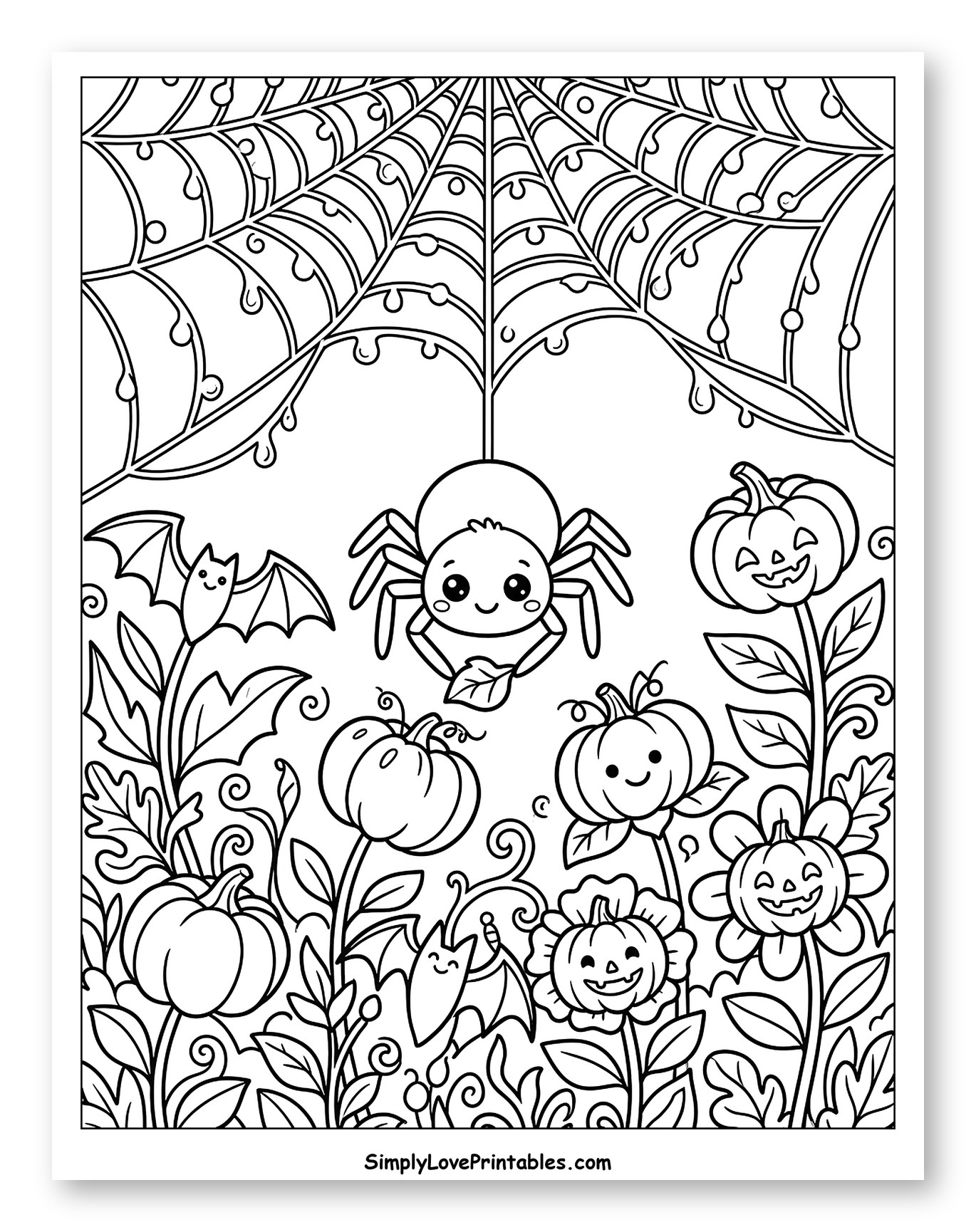 Cute Spider, Bat, and Happy Pumpkin Patch