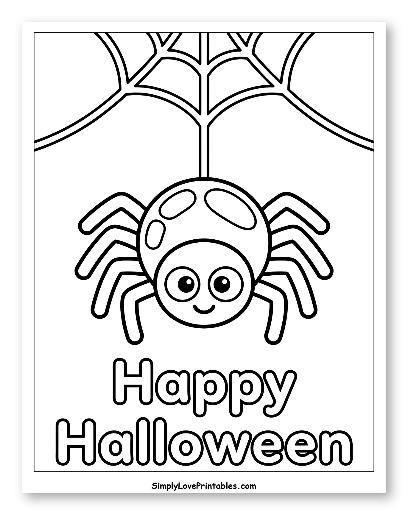 Cute Spider Hanging from a Web with Happy Halloween Text