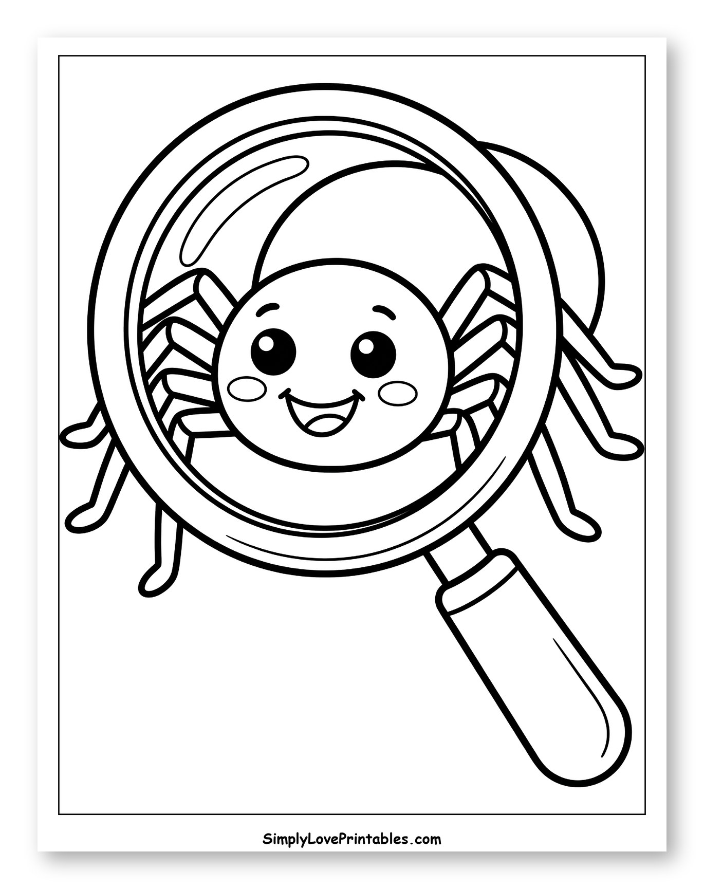 Cute Spider Through Magnifying Glass Coloring Sheet for Toddlers