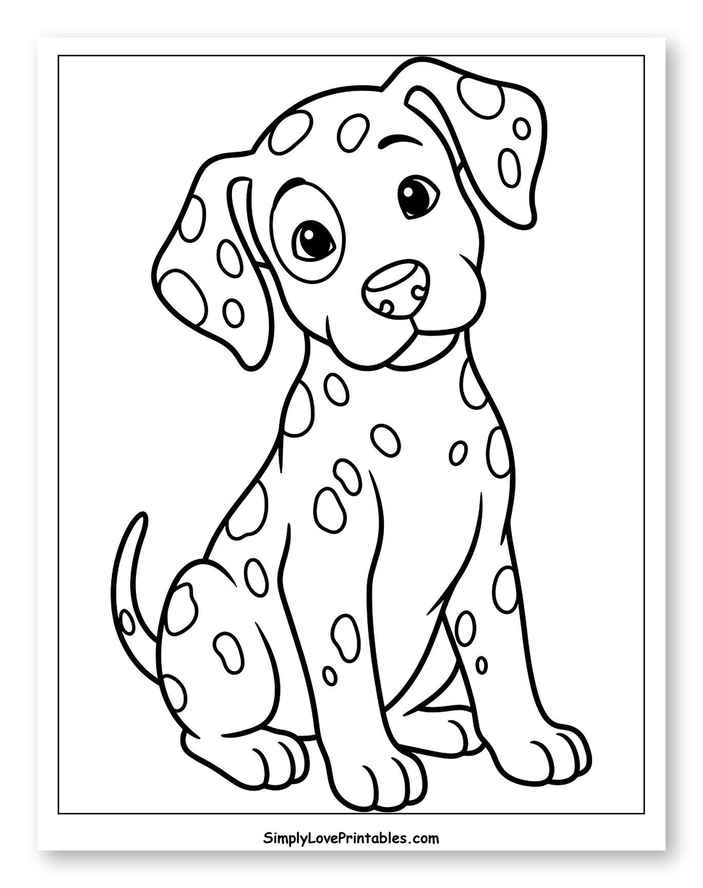Cute Spotted Dalmatian Puppy Sitting Coloring Sheet for Toddlers