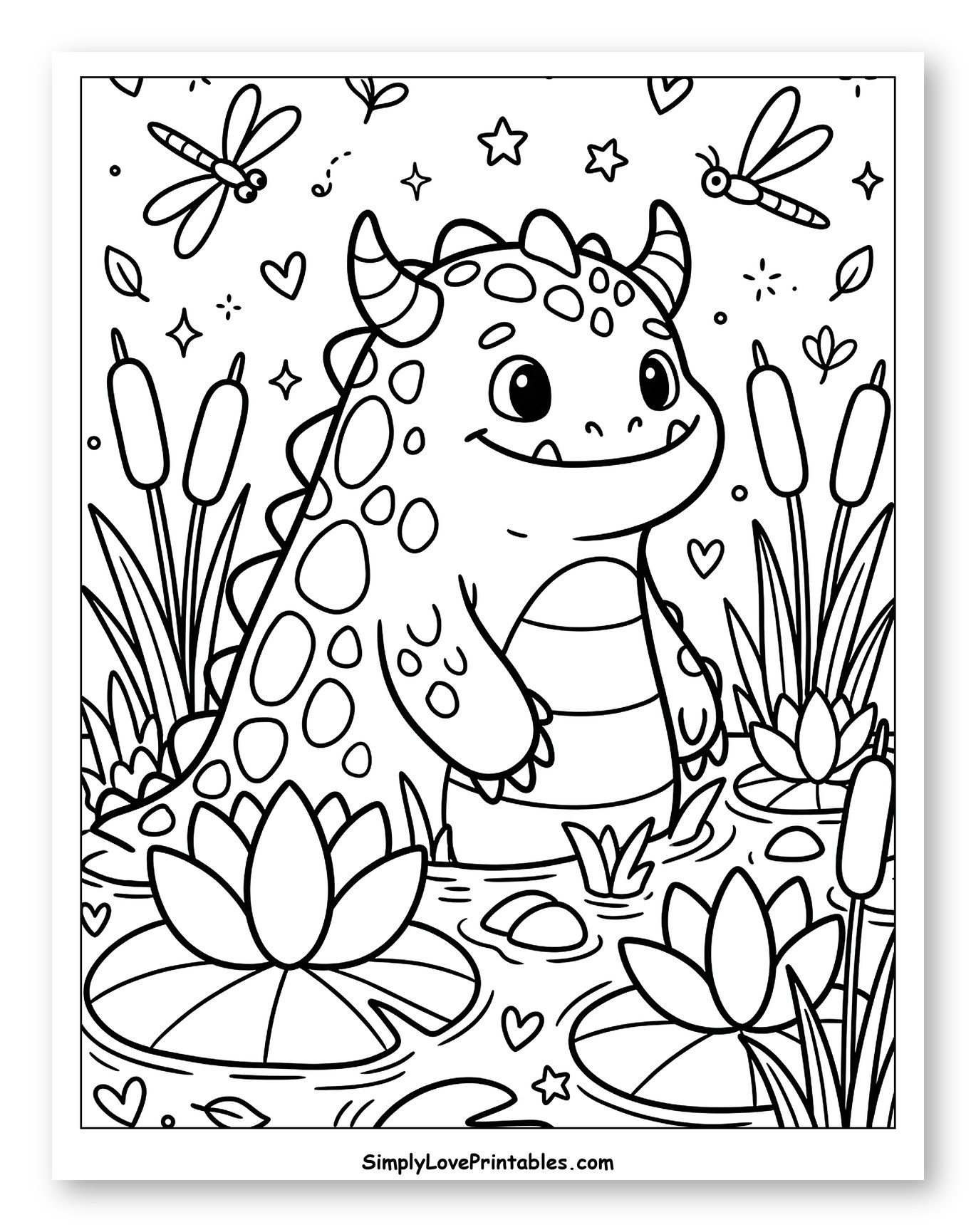 Cute Spotted Monster in a Lily Pond