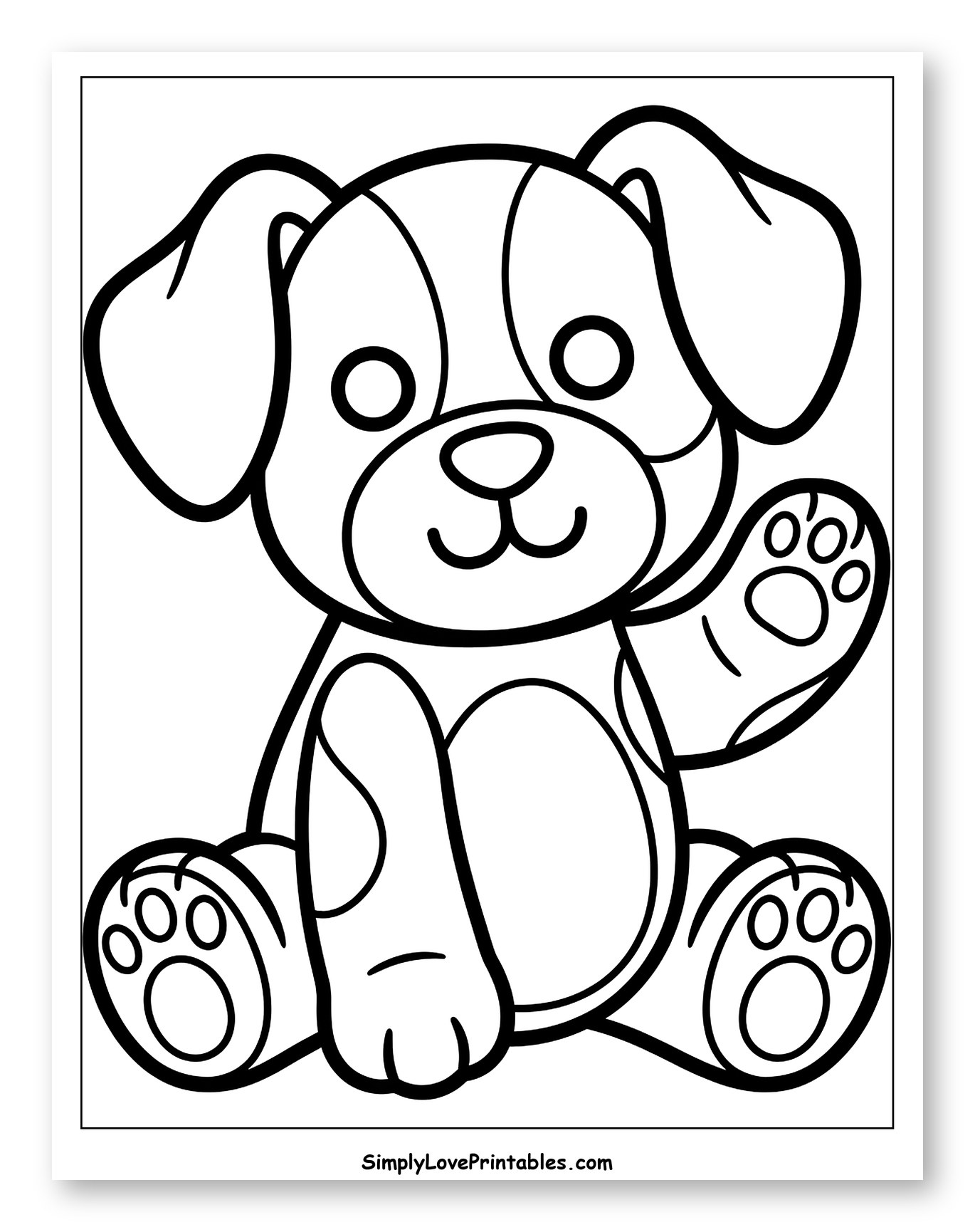 Cute Spotted Puppy Plush Toy Waving Coloring Sheet for Toddlers
