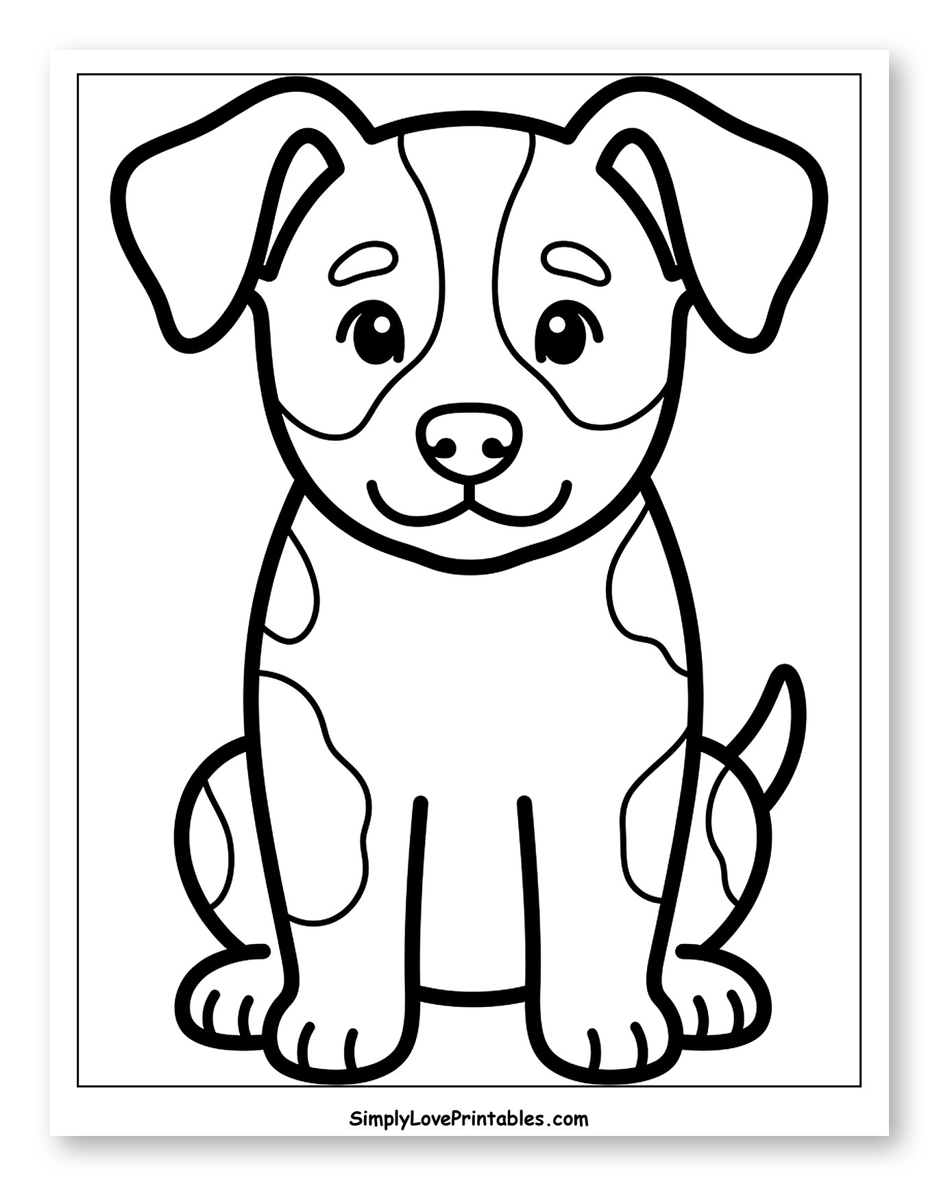 Cute Spotted Puppy Sitting Down Coloring Page for Toddlers
