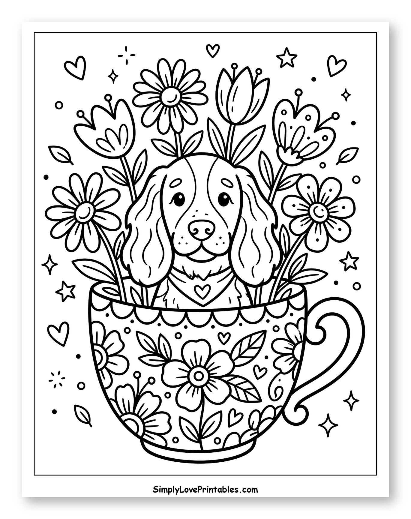 Cute Springer Spaniel Puppy in a Flower Teacup