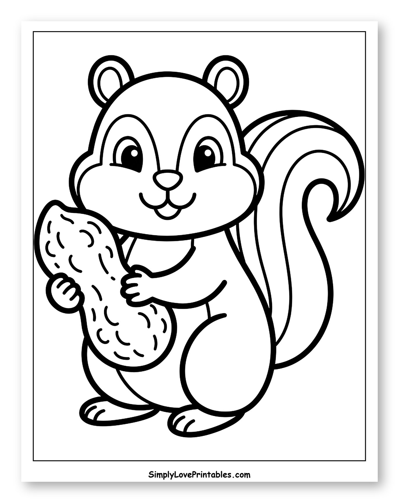 Cute Squirrel Holding a Large Peanut Coloring Page for Toddlers