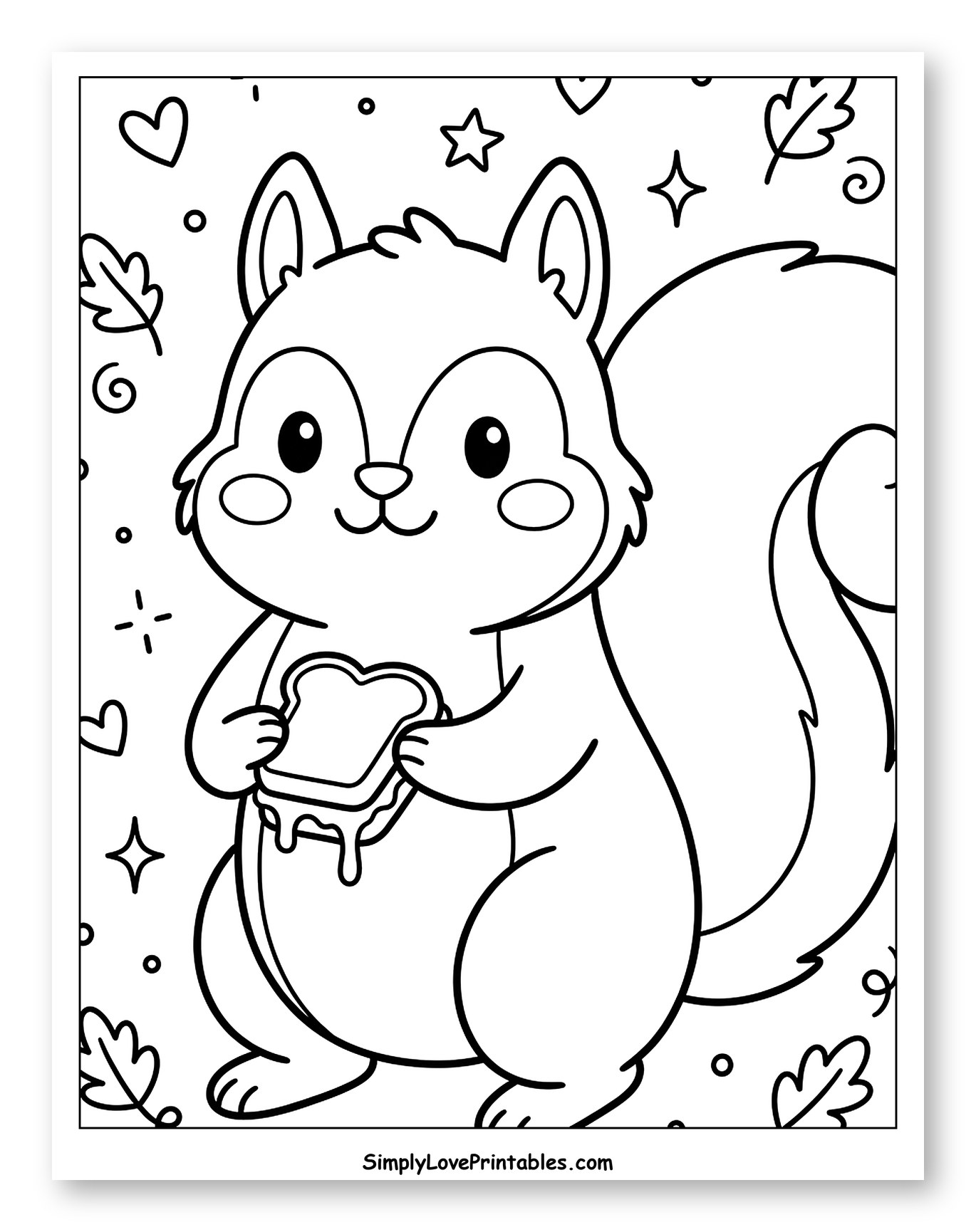 Cute Squirrel Holding Grilled Cheese Sandwich Coloring Sheet for Adults