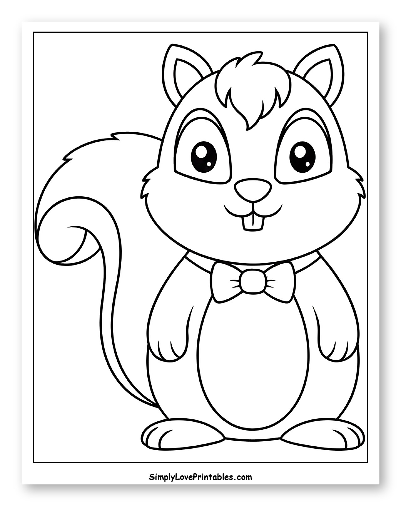 Cute Squirrel Wearing a Bow Tie Coloring Sheet for Toddlers