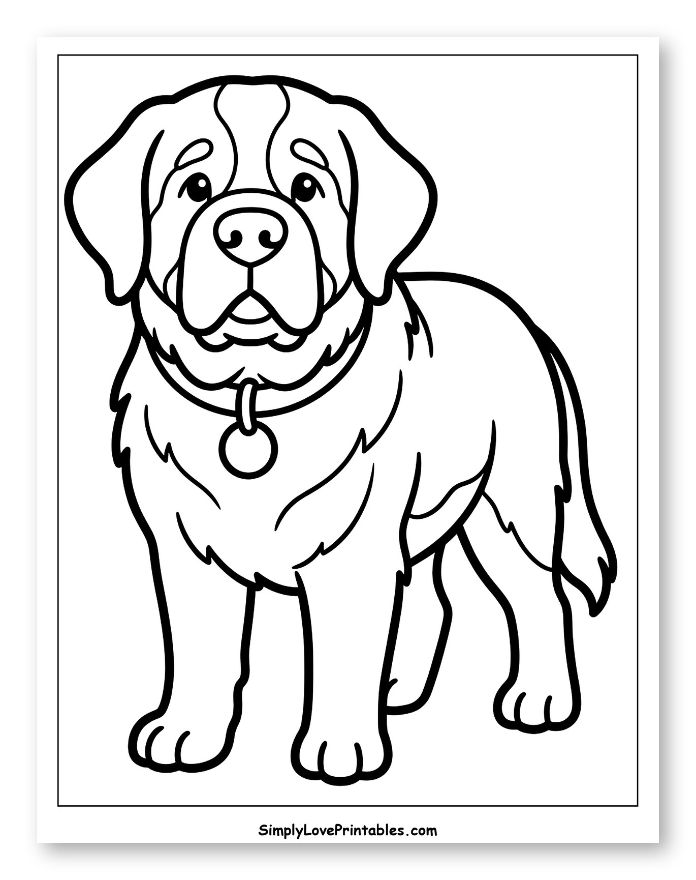 Cute St. Bernard Puppy Standing Coloring Sheet for Toddlers