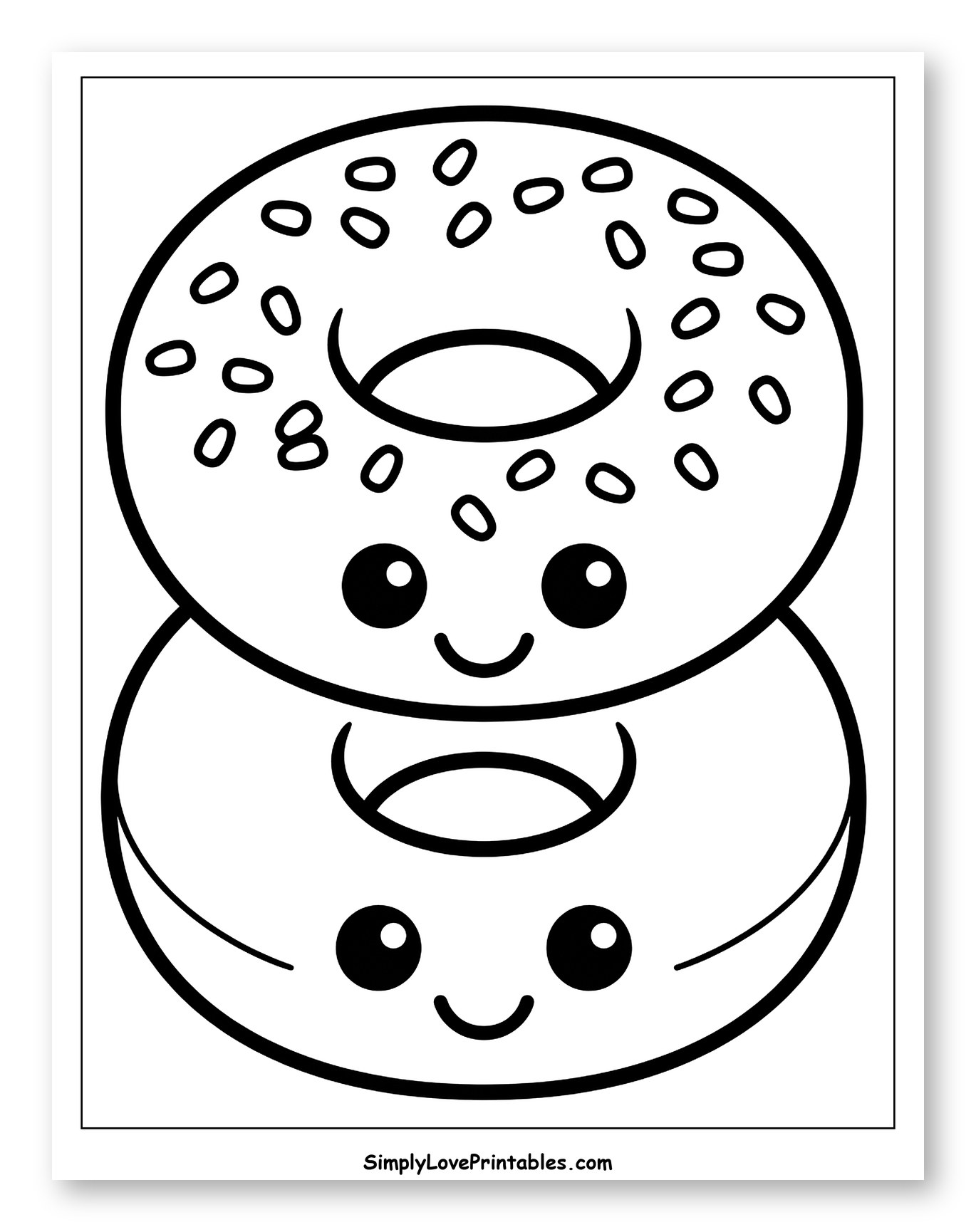 Cute Stacked Bagels with Smiling Faces to Color for Toddlers